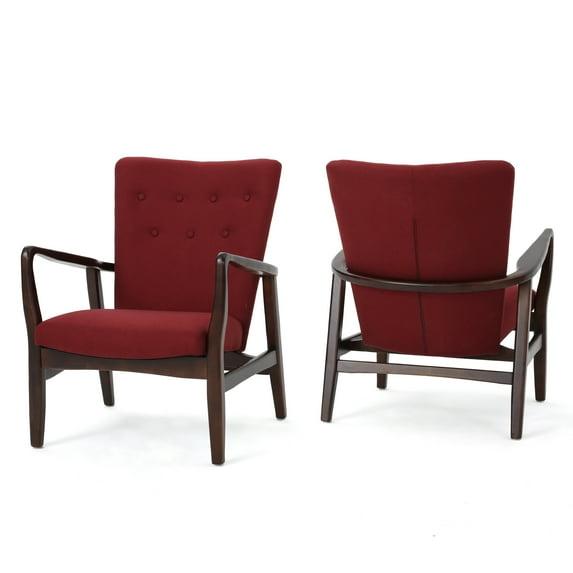 Set of 2 Becker Upholstered Armchairs Deep Red - Christopher Knight Home: Birch Wood Legs, Tufted Back, Polyester