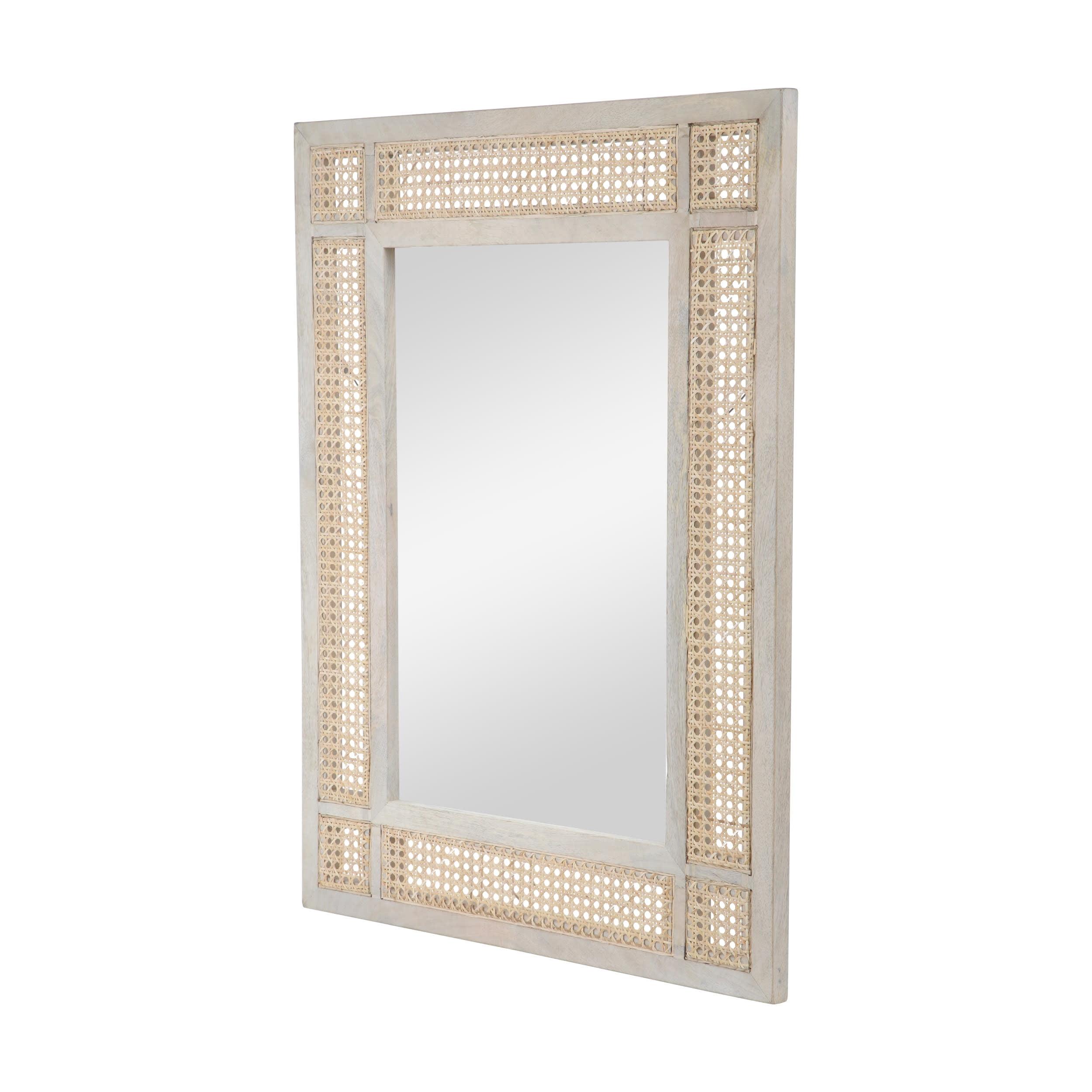 Boho Chic Handcrafted Mango Wood and Rattan Wall Mirror