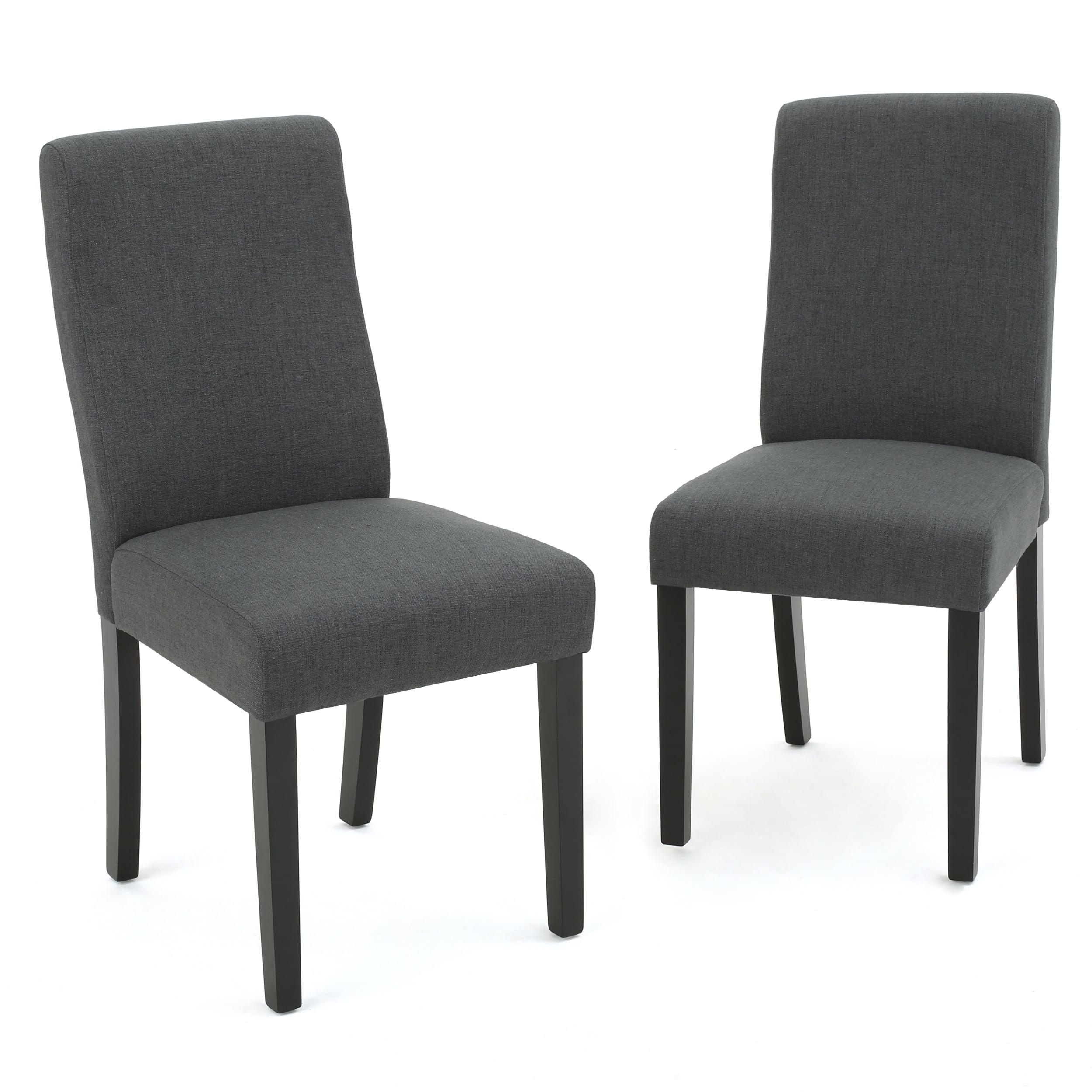 Lamesa High-Back Dark Gray Leather & Wood Contemporary Dining Chairs, Set of 2