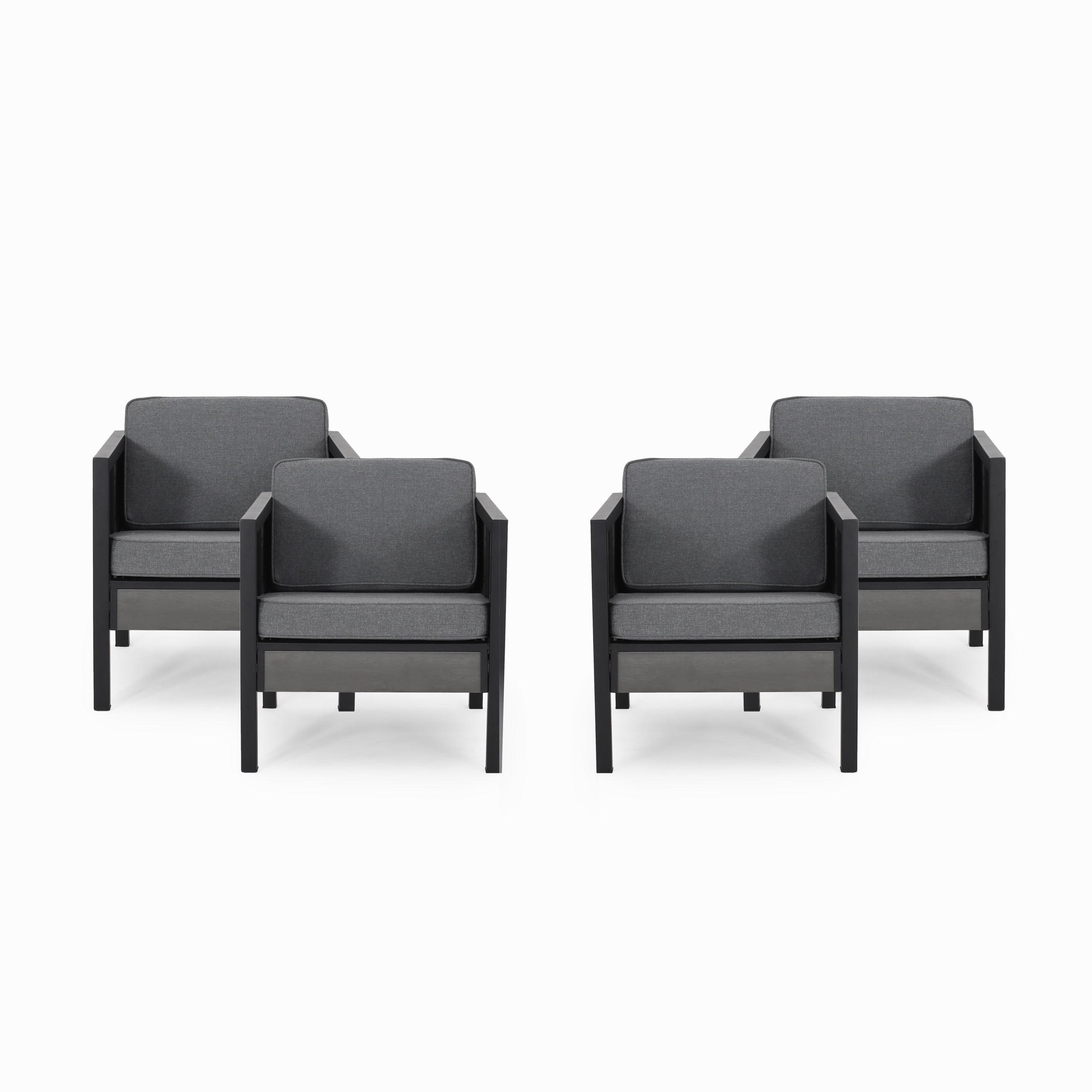 GDF Studio Lampert Outdoor Club Chairs with Cushions, Gray and Black, Set of 4