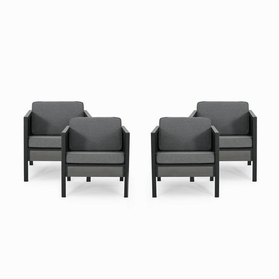 GDF Studio Lampert Outdoor Club Chairs with Cushions, Gray and Black, Set of 4