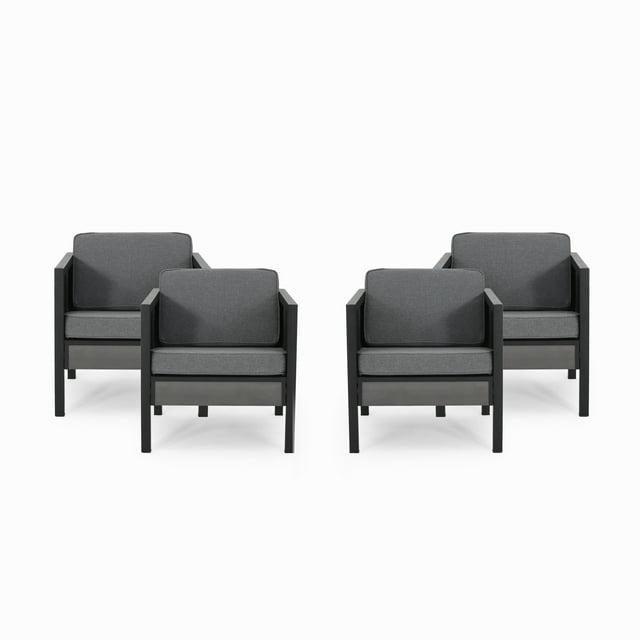 GDF Studio Lampert Outdoor Club Chairs with Cushions, Gray and Black, Set of 4