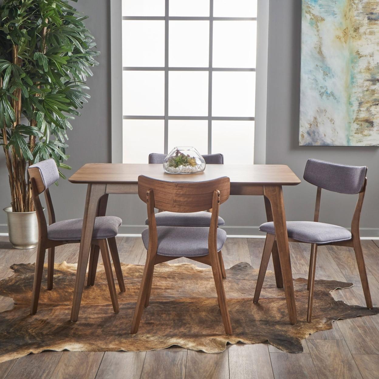 Mid-Century Modern Walnut Dining Set with Dark Gray Upholstered Chairs