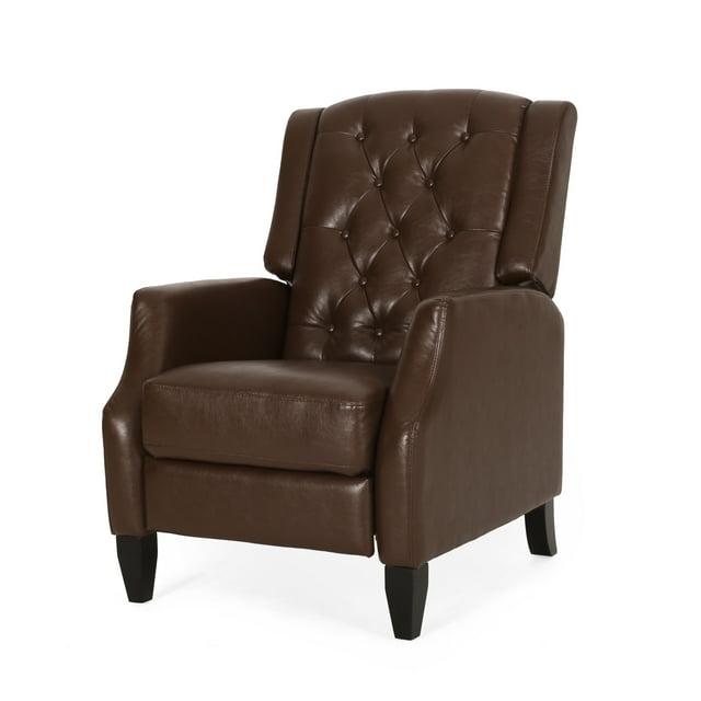 Noble House Steinaker Standard Faux Leather Tufted Pushback Recliner, Dark Brown