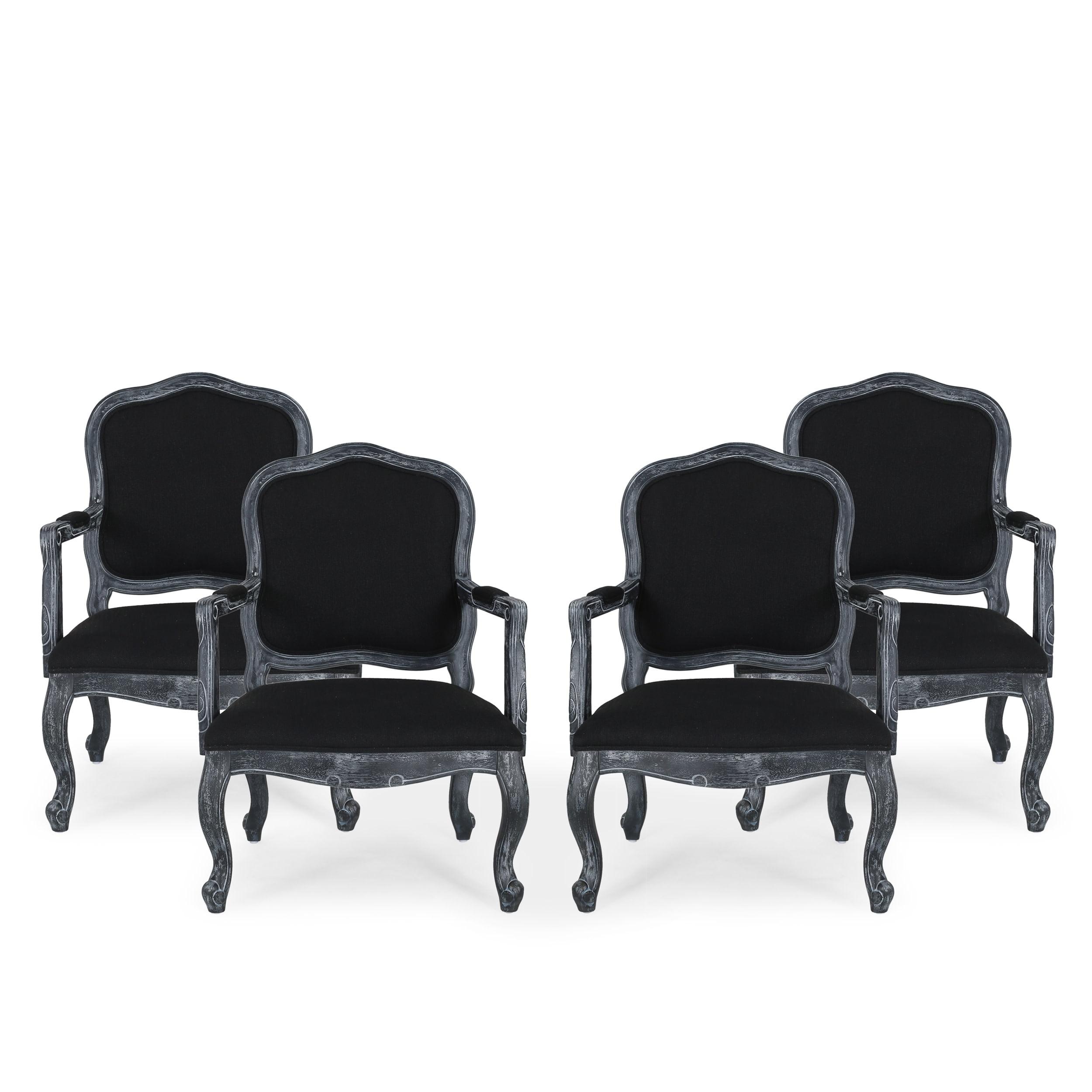 Elegant Grey & Black French Country Upholstered Armchair Set