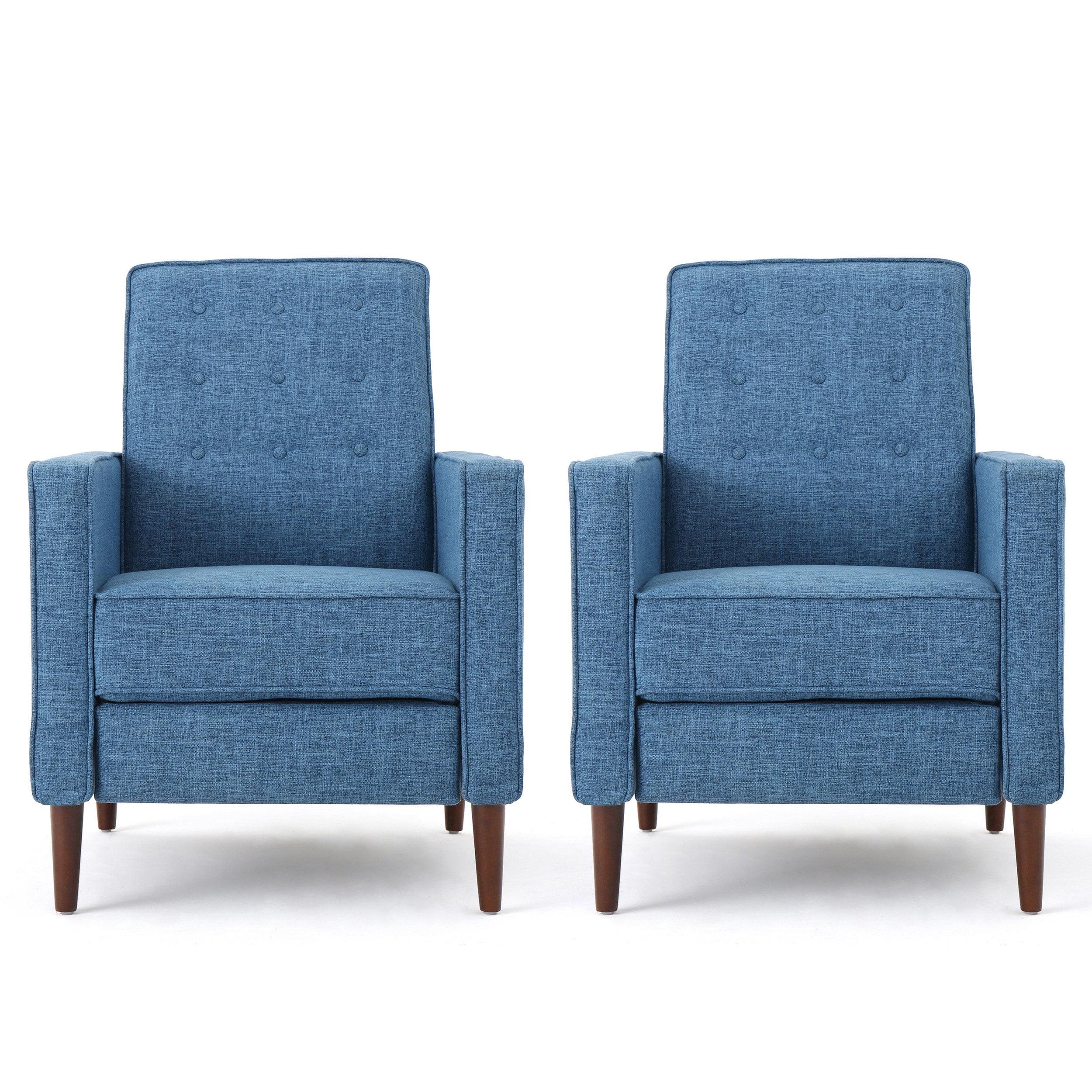 GDFStudio Mason Mid Century Modern Tufted Pushback Recliners (Set of 2), Muted Blue/Fabric