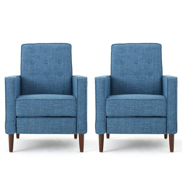 GDFStudio Mason Mid Century Modern Tufted Pushback Recliners (Set of 2), Muted Blue/Fabric
