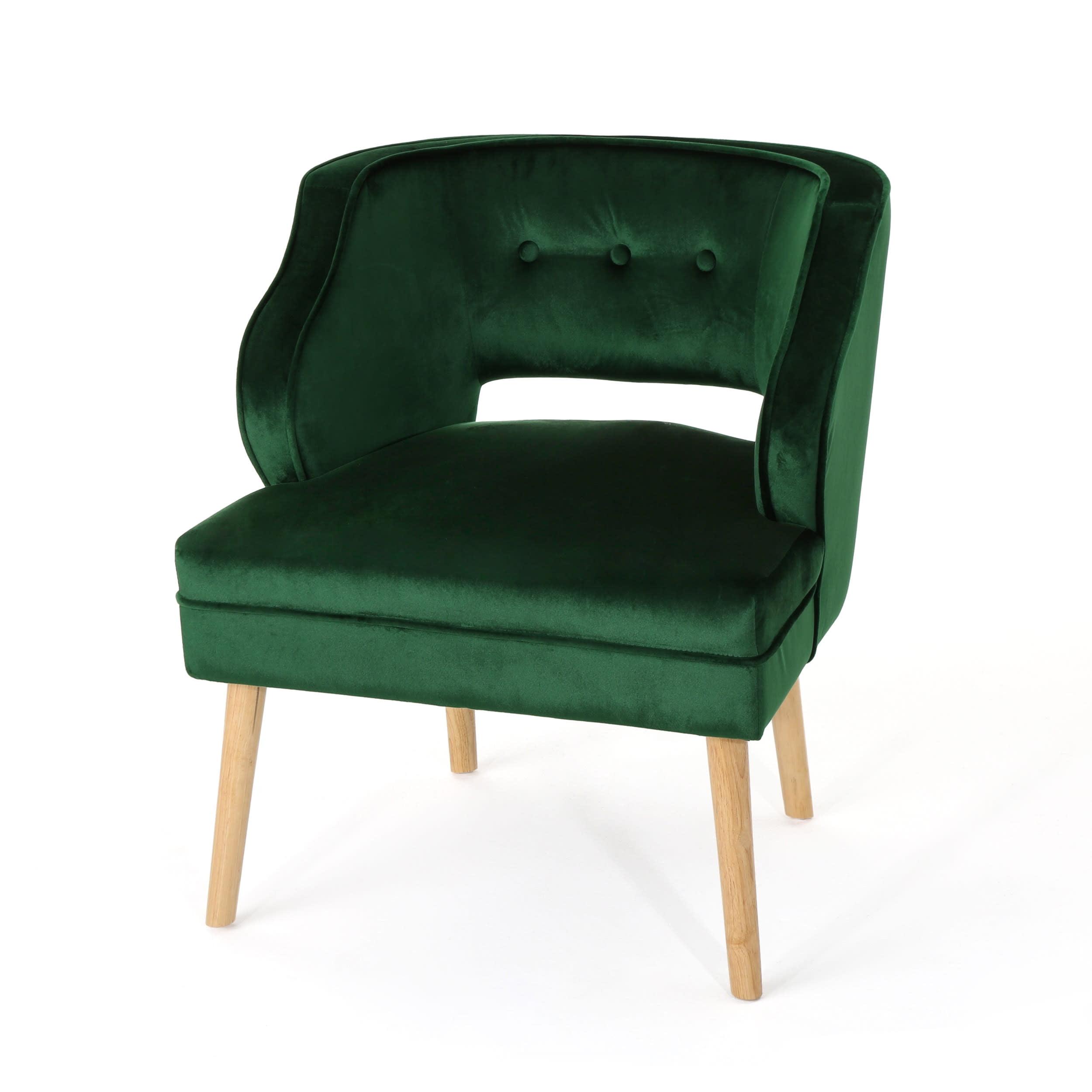 Emerald Green Velvet Scandinavian Accent Chair with Rubberwood Legs