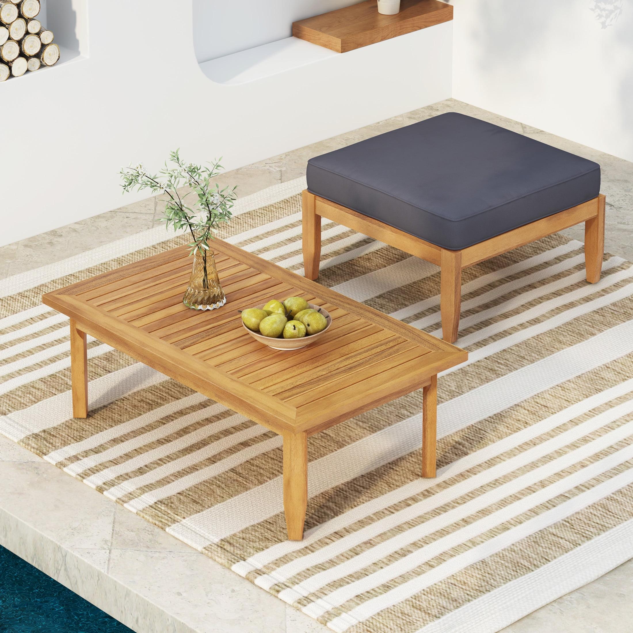 Christopher Knight Home Sloane Outdoor Acacia Wood Ottoman and Coffee Table, Teak/Dark Gray
