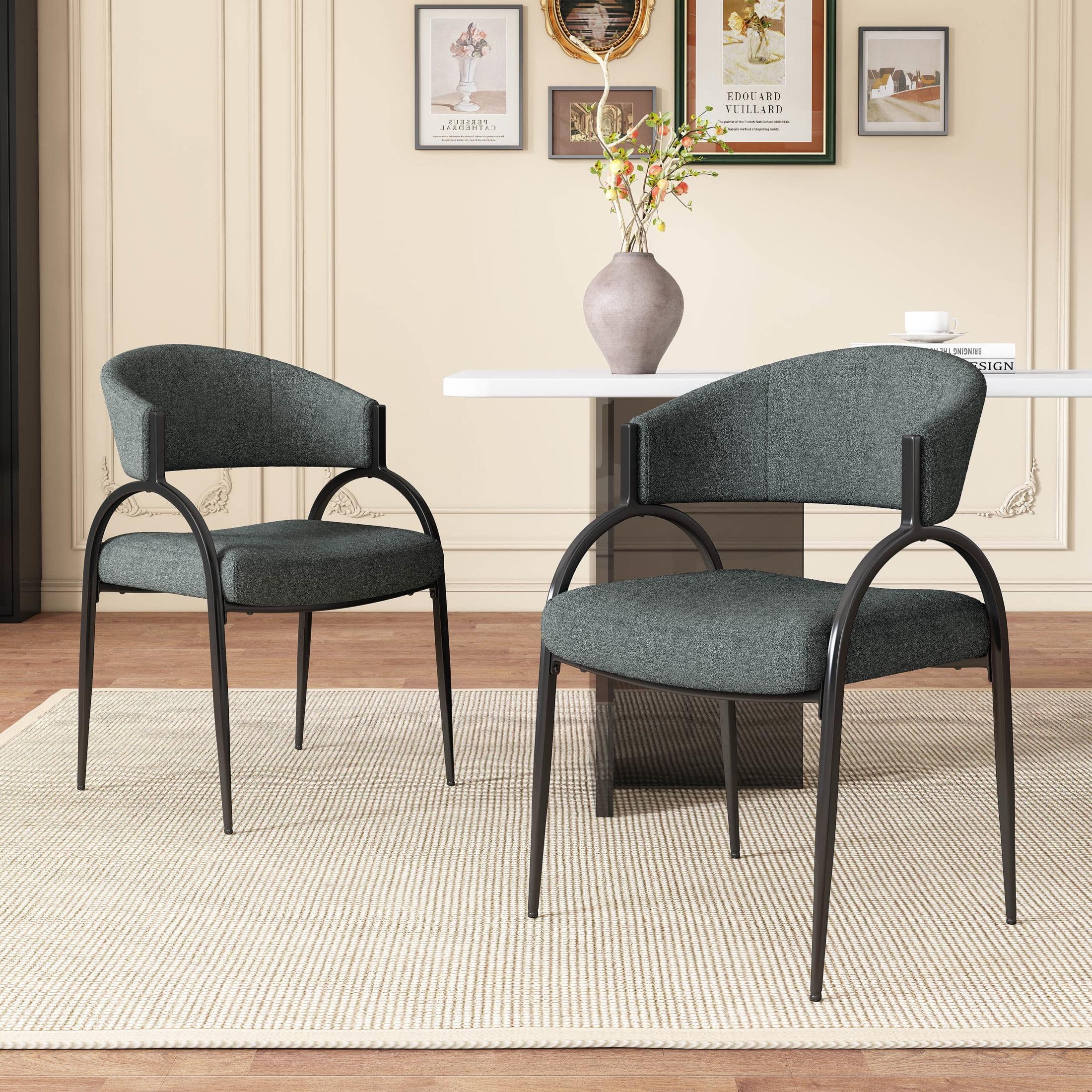 Christopher Knight Home Hayden Upholstered Armrest Dining Chairs with Metal Legs (Set of 2), Dark Green/Black