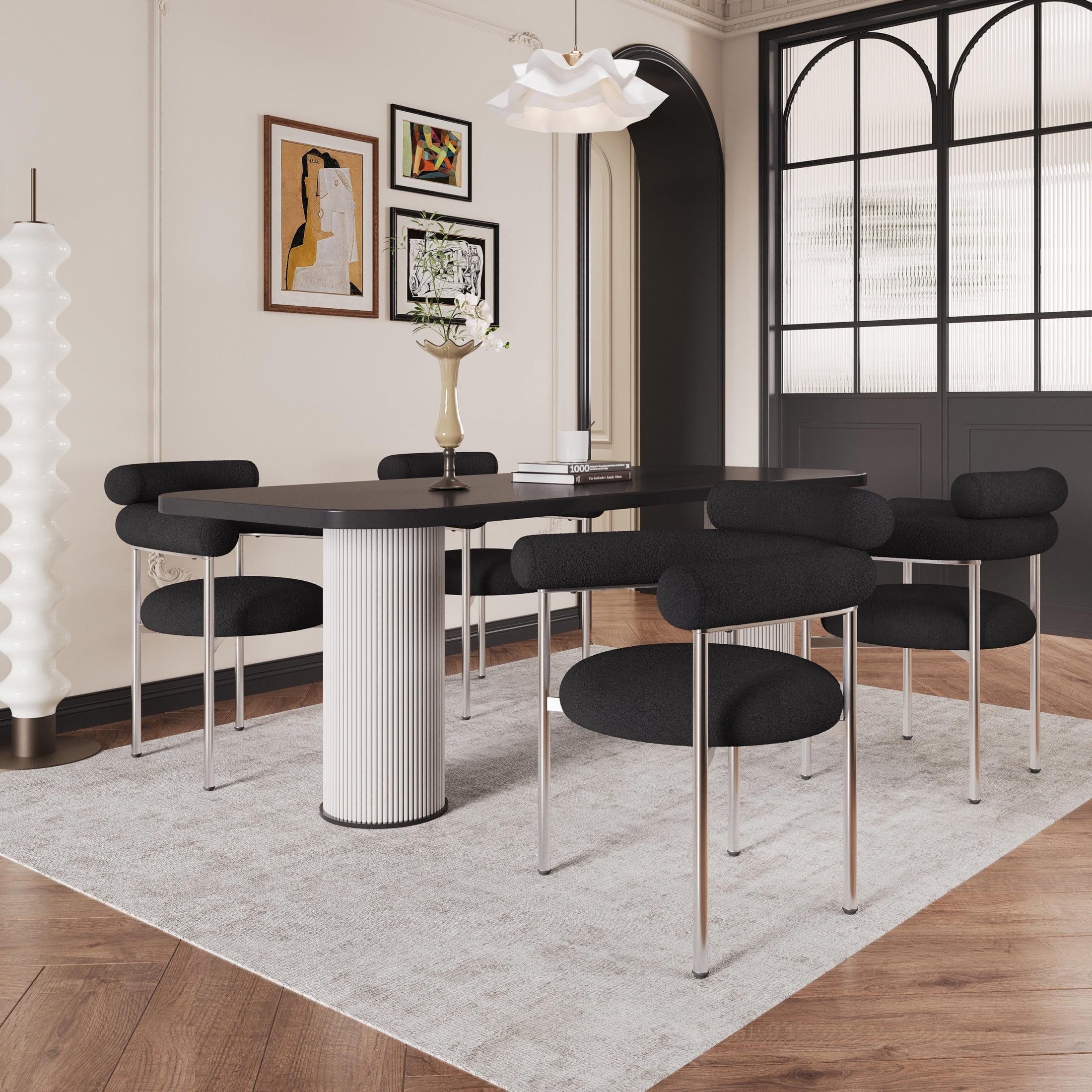 Christopher Knight Home Gianna Modern Upholstered Dining Chairs with Metal Legs (Set of 4), Black/Silver