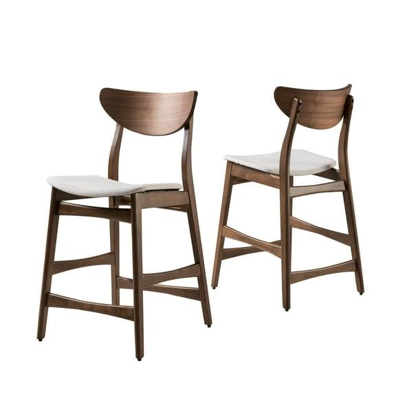 Set of 2 24" Gavin Natural Frame Counter Height Barstools Dark Gray - Christopher Knight Home: Upholstered, Rubberwood Legs