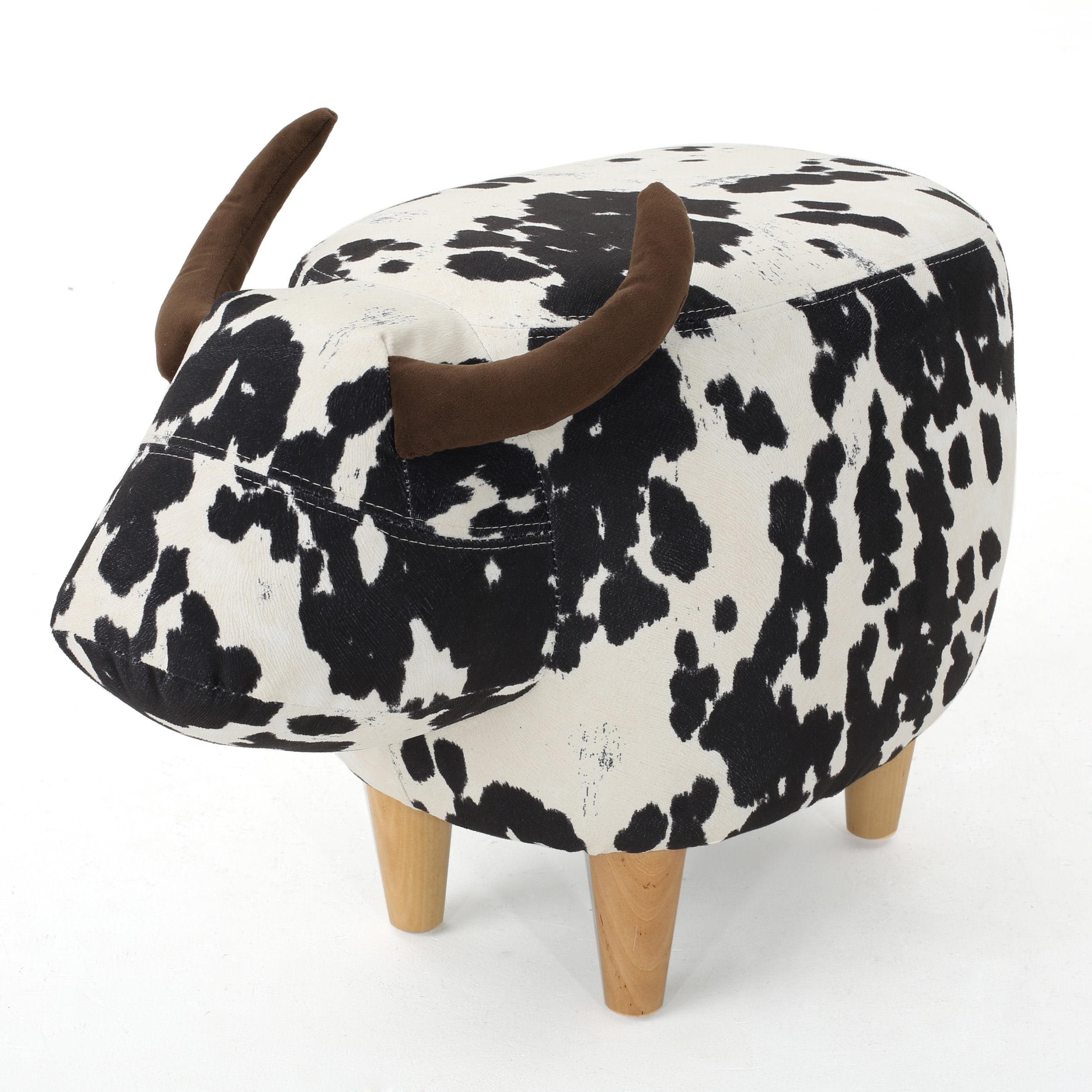 Birchwood Black & White Velvet Cow Ottoman with Tapered Legs