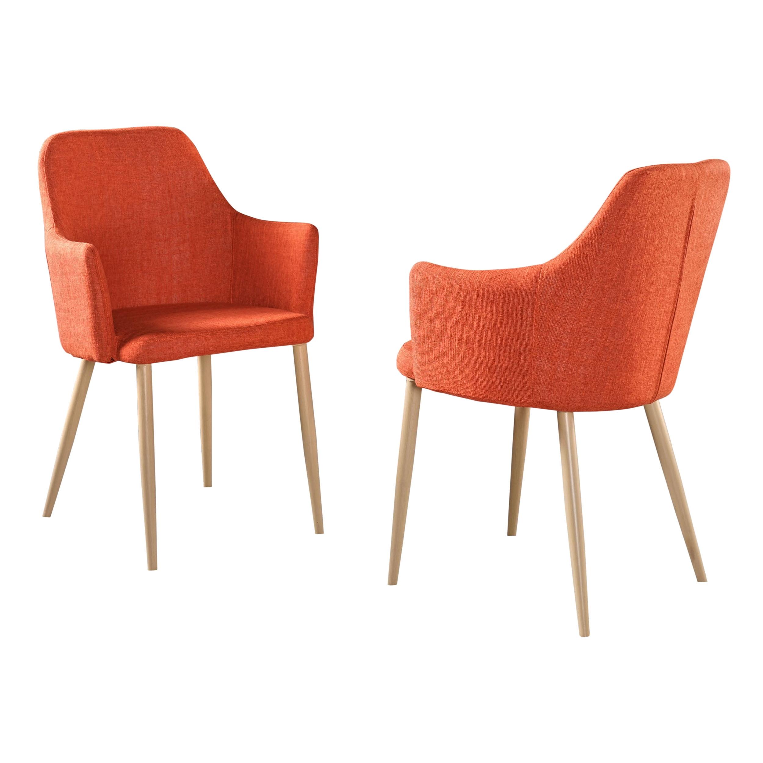 Serra Mid Century Modern Muted Orange Fabric Dining Chairs, Set of 2