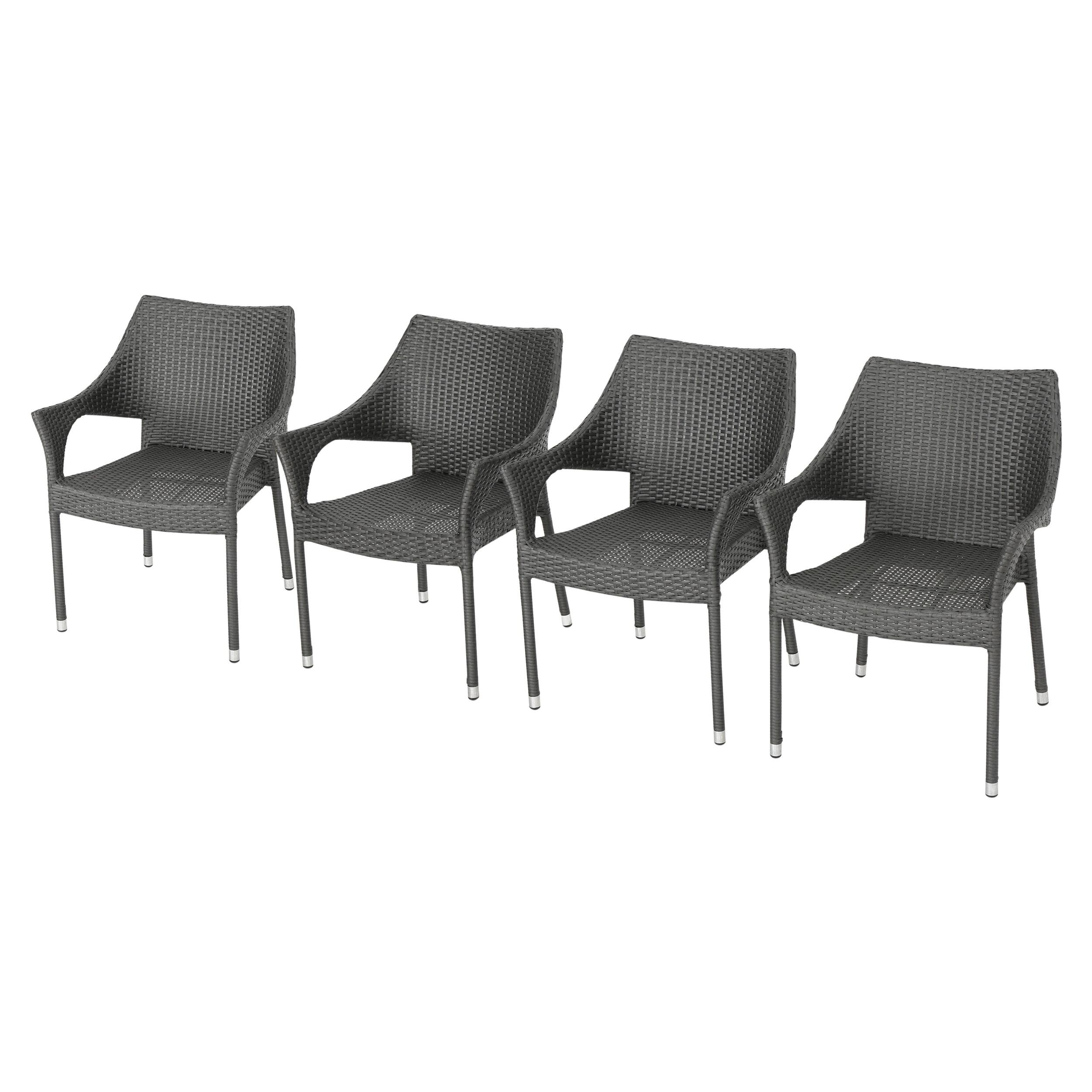 Modern Gray Wicker Outdoor Stacking Dining Chairs, Set of 4