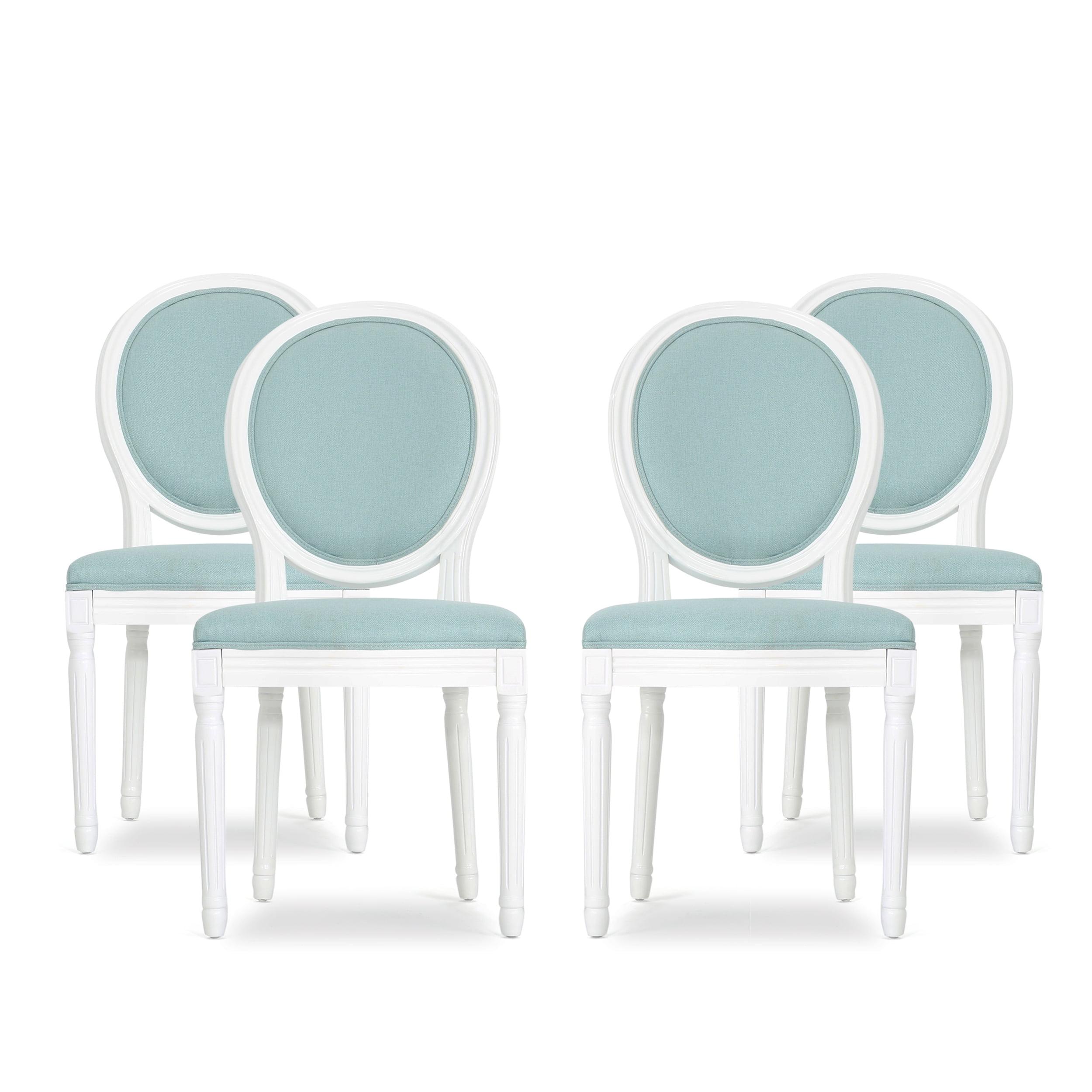 Light Blue and White Upholstered Velvet Wood Dining Chairs, Set of 4