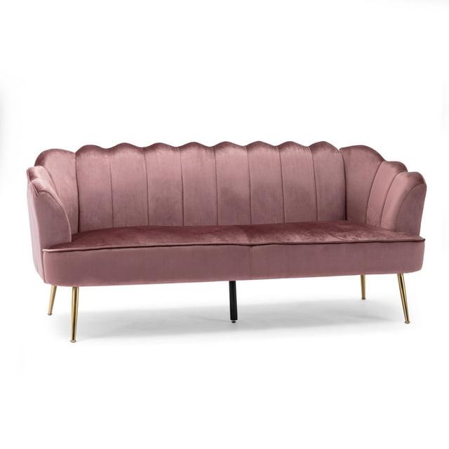 Reitz Modern Glam Velvet Channel Stitch 3 Seater Shell Sofa Blush Pink/Gold - Christopher Knight Home: Durable Iron Legs, Polyester Upholstery