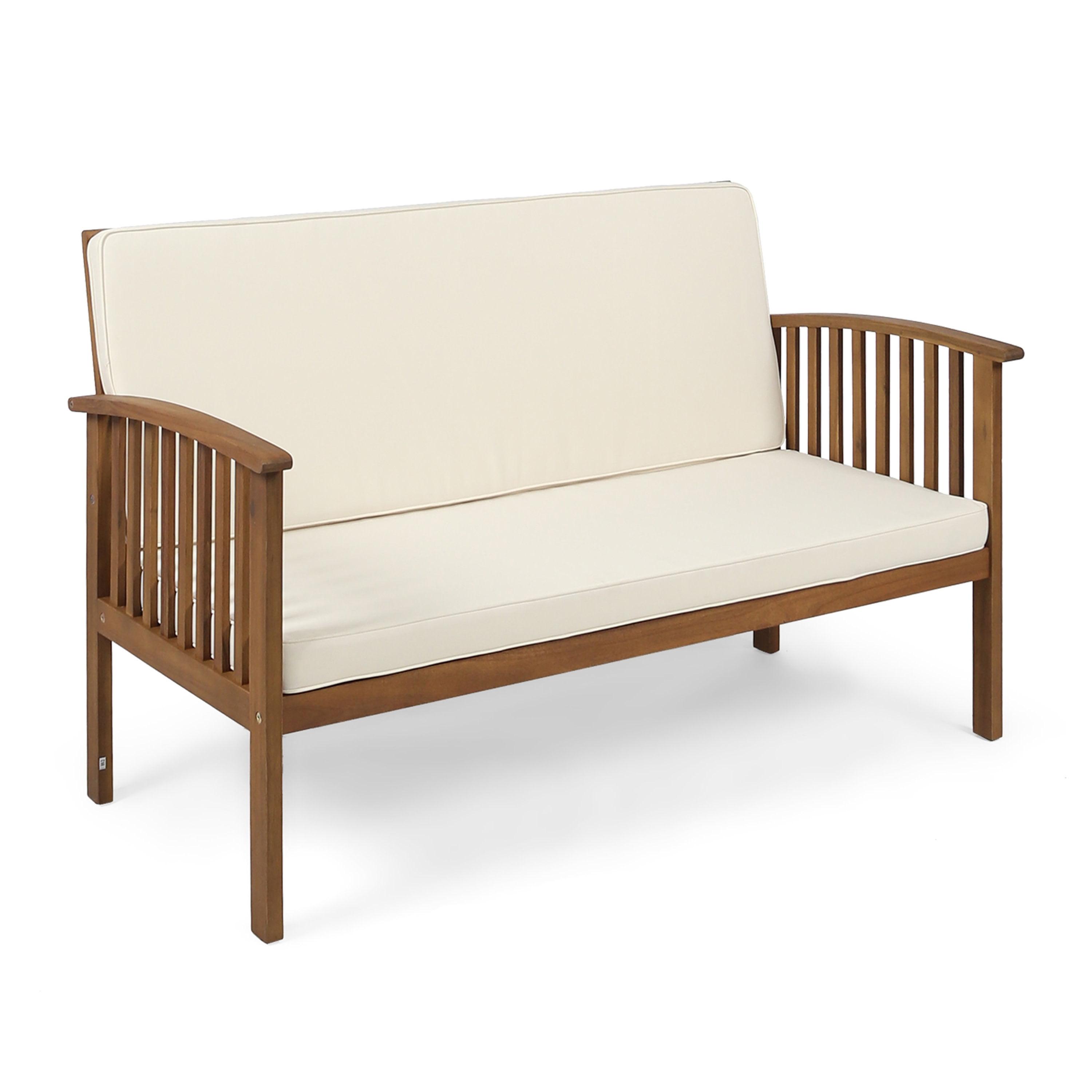 Casa Acacia Wood Loveseat Brown/Cream - Christopher Knight Home: Outdoor Seating for 2, Weather-Resistant