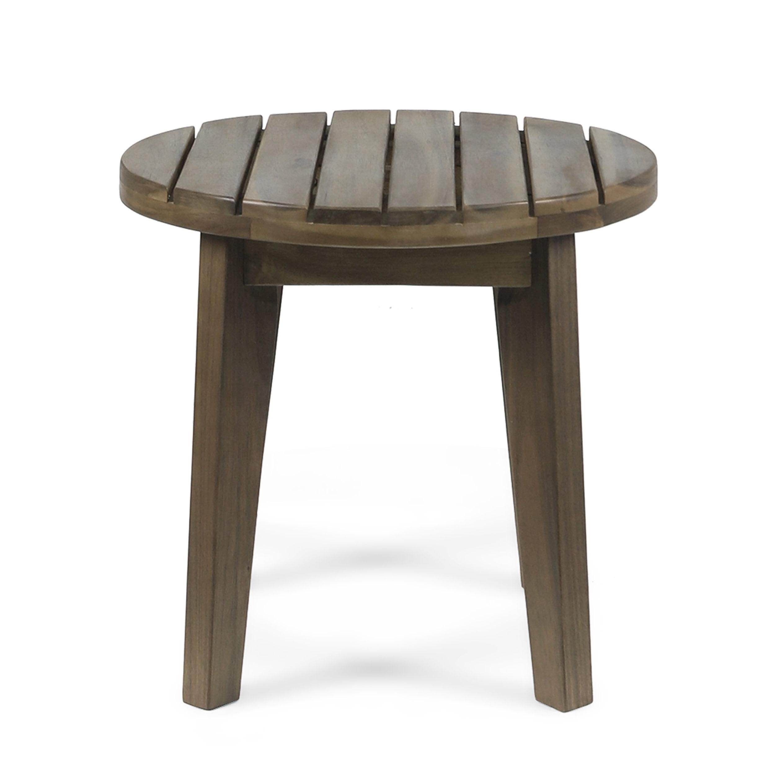 Gray Acacia Wood Slat Top Outdoor Side Table