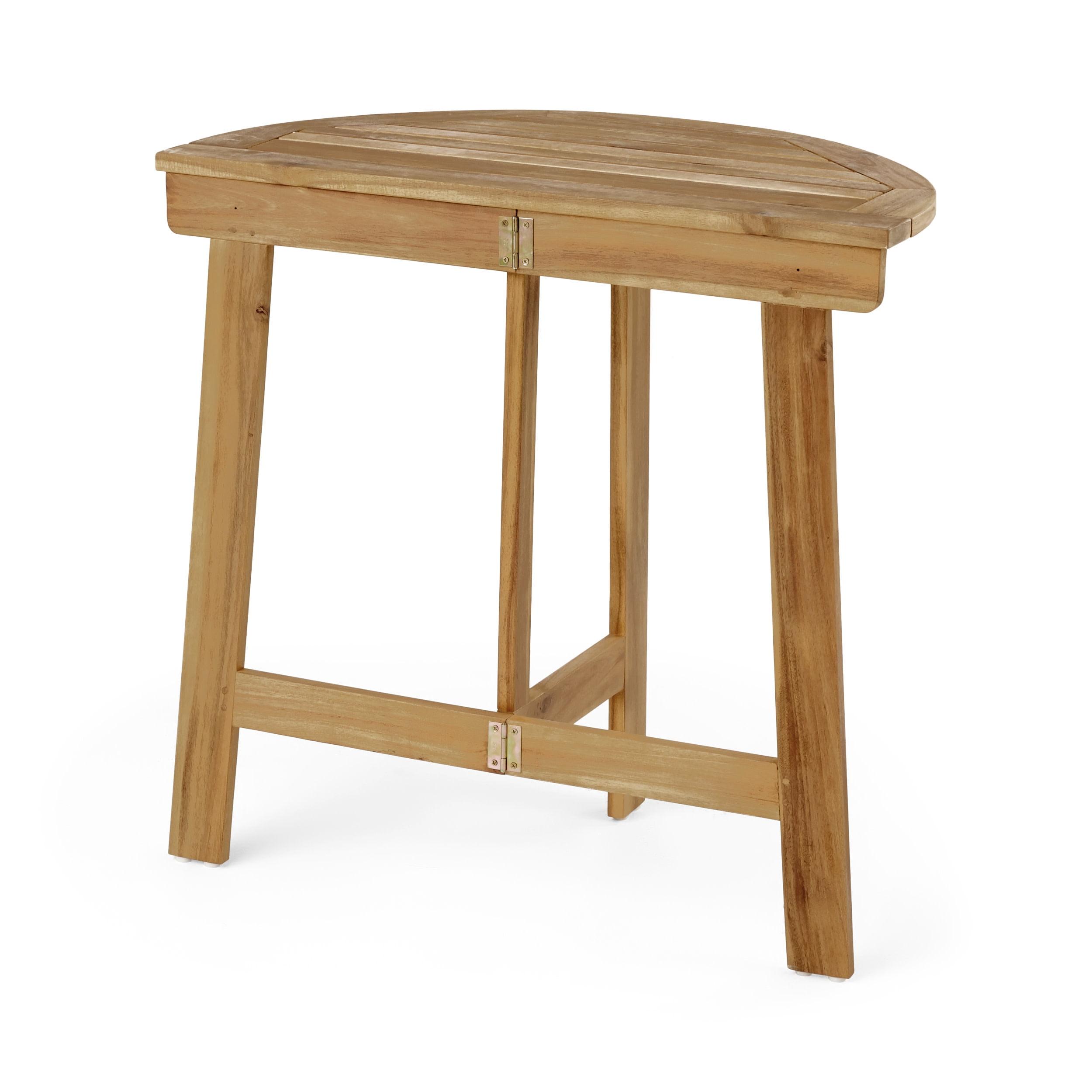 Compact Acacia Wood Half-Round Bistro Table, Natural Finish