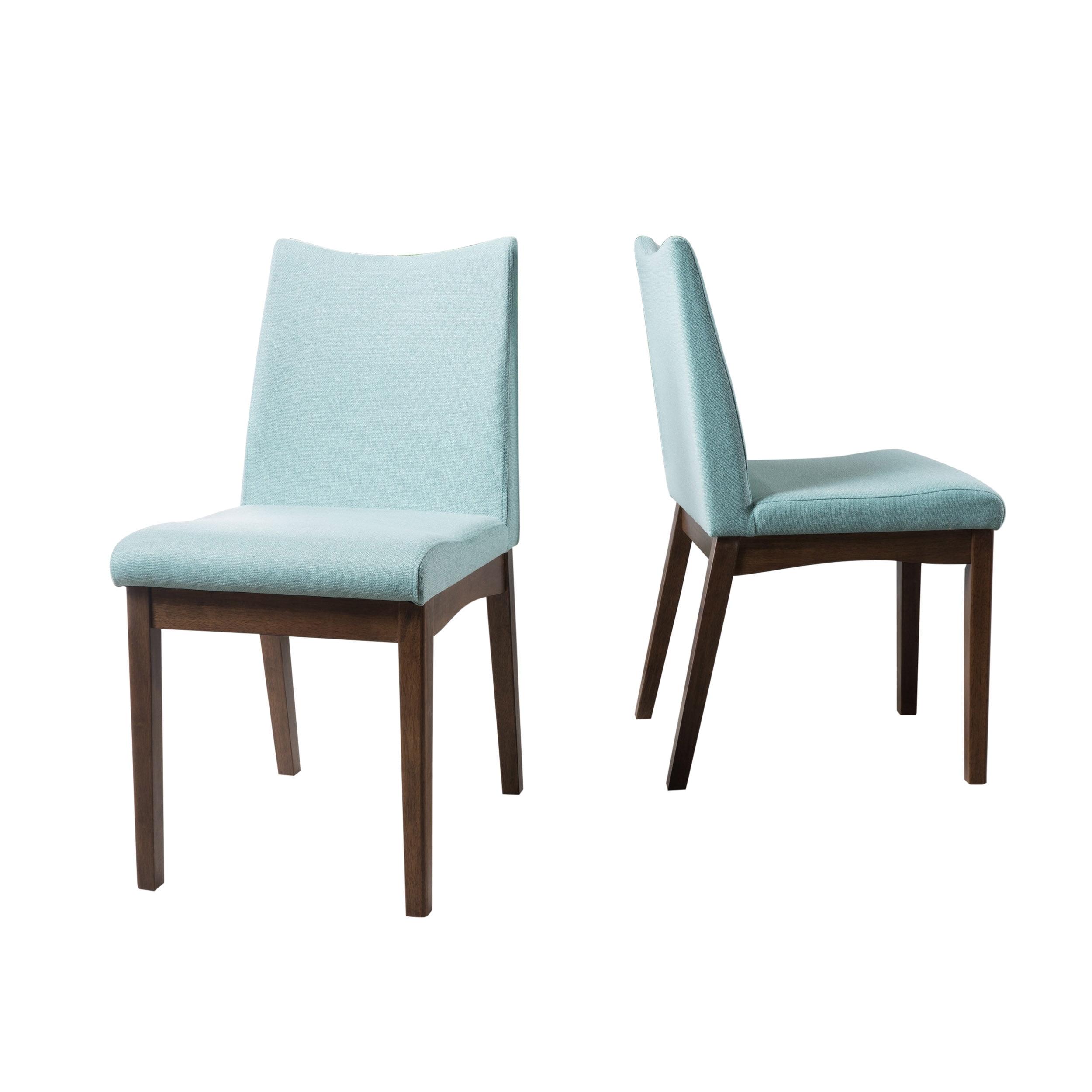 Mint Upholstered Mid-Century Modern Dining Chairs with Walnut Frame, Set of 2