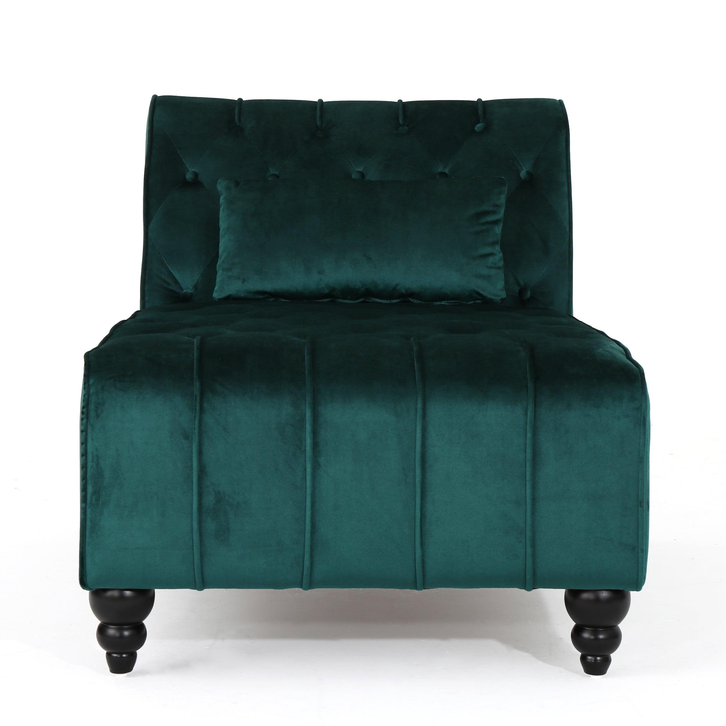 Rafaela Dark Brown Velvet Tufted Chaise Lounge with Wood Legs