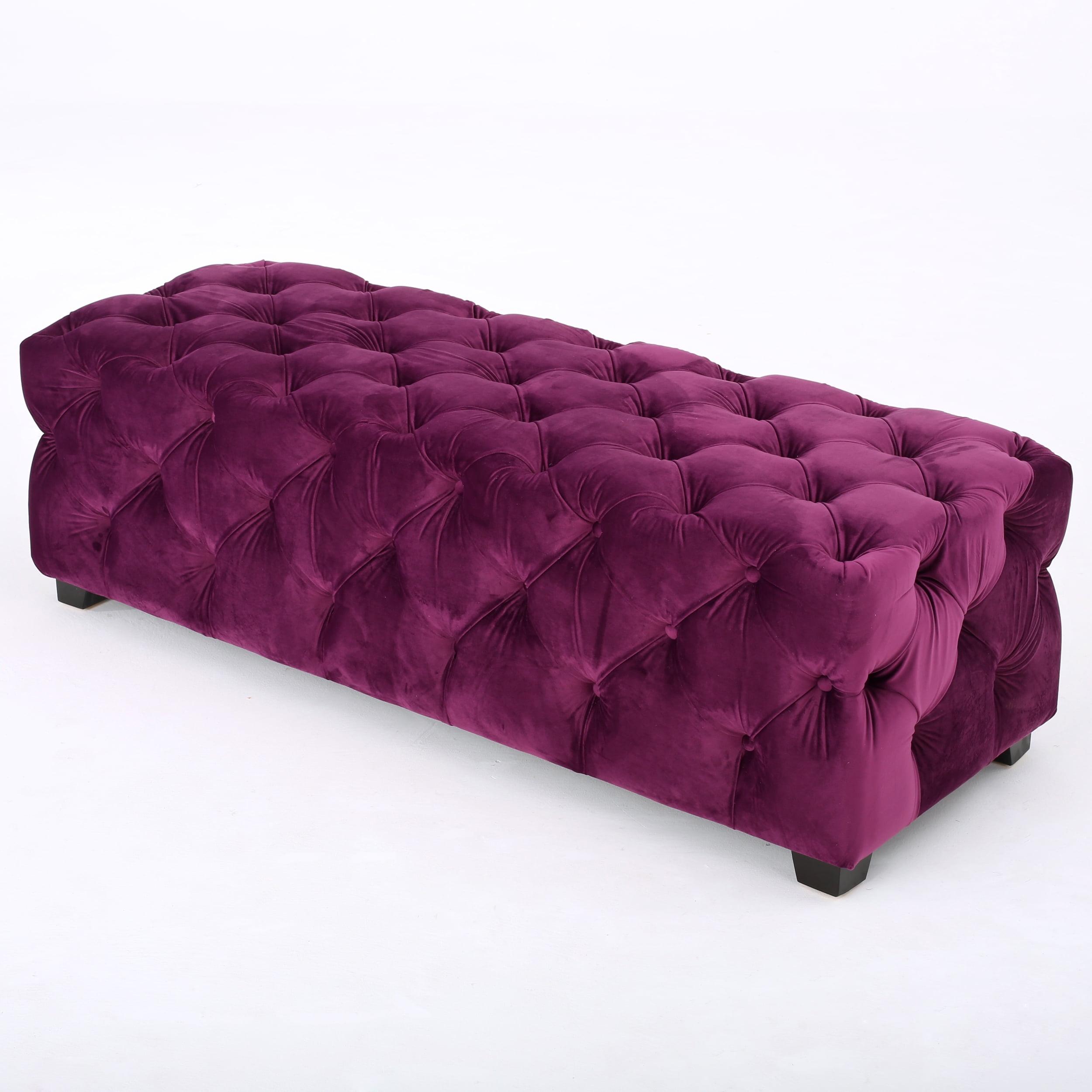 Modern Glam Fuchsia Velvet Tufted Ottoman Bench