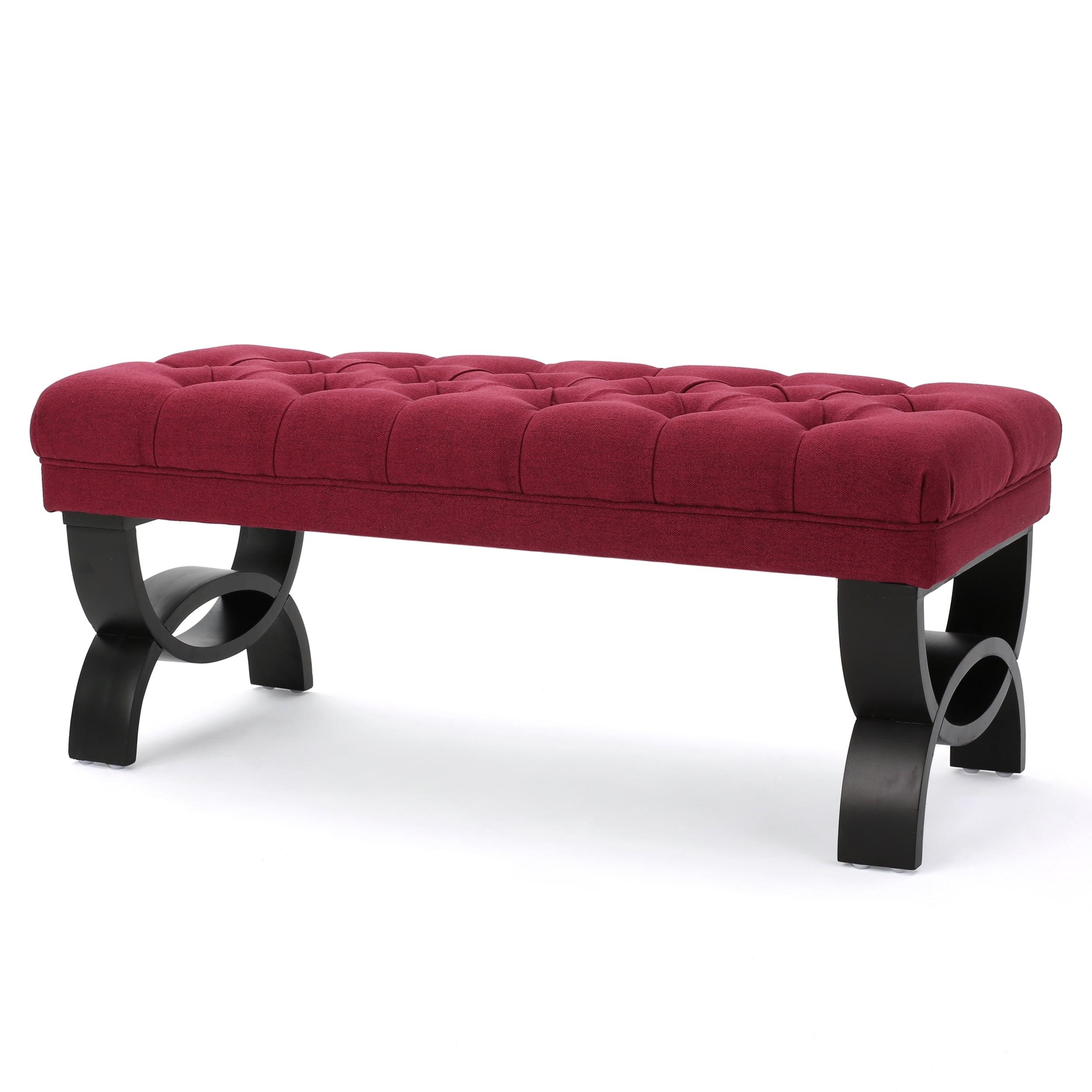 Scarlett Tufted Red Fabric Ottoman Bench with Black Legs