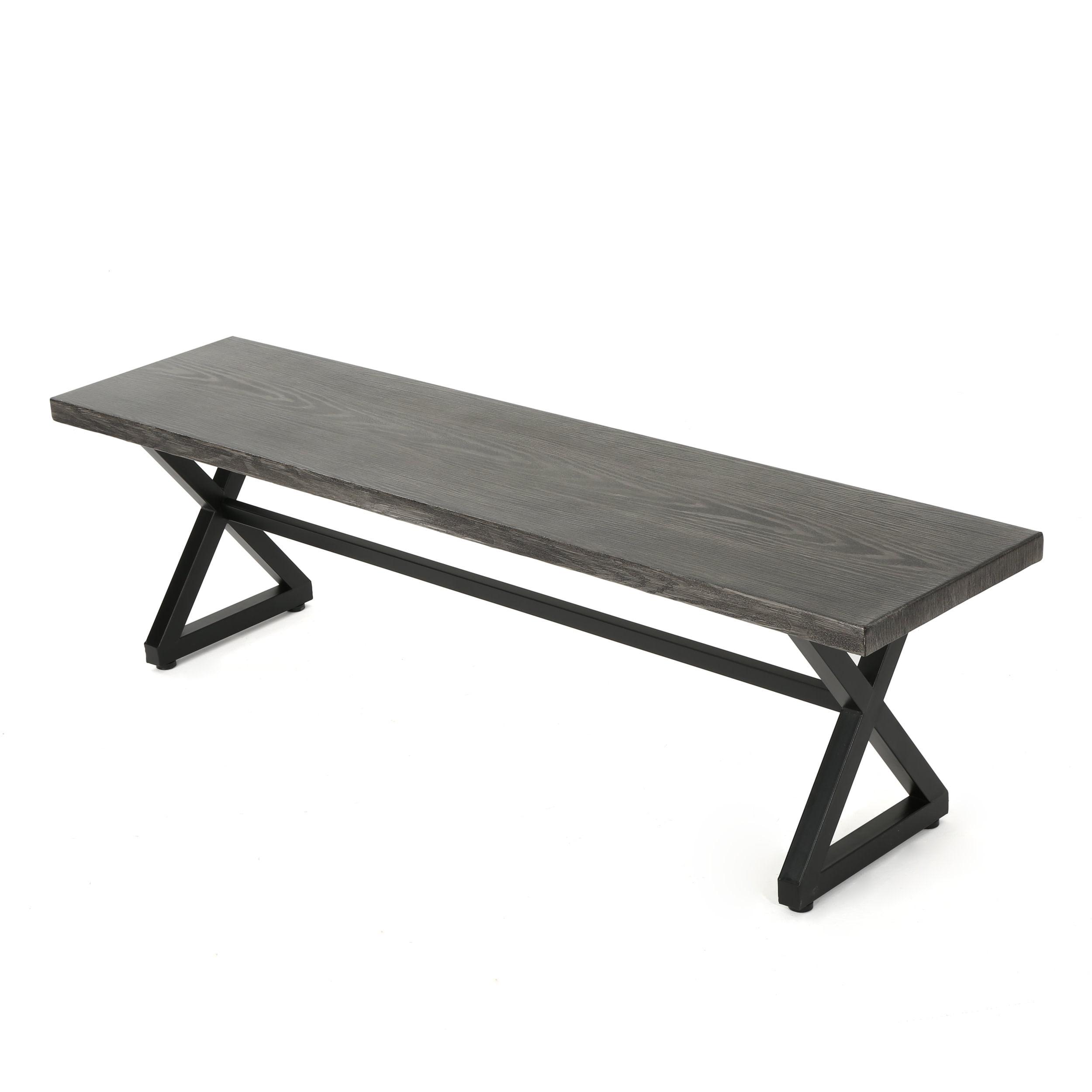 Rosarito Modern Industrial Aluminum and Steel Outdoor Dining Bench - Gray/Black