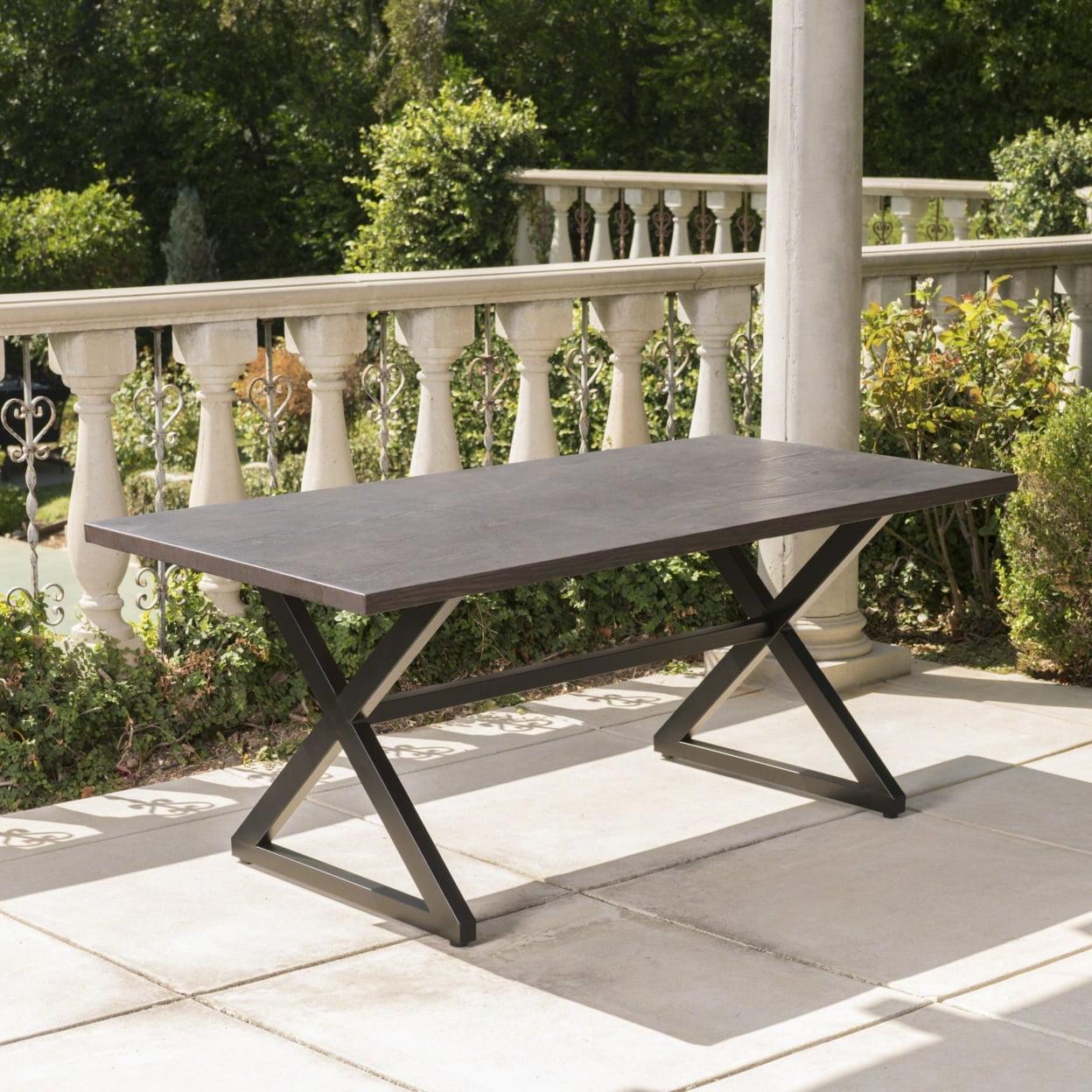 Rosarito Industrial-Modern Gray Aluminum Outdoor Dining Table with Black Steel Frame