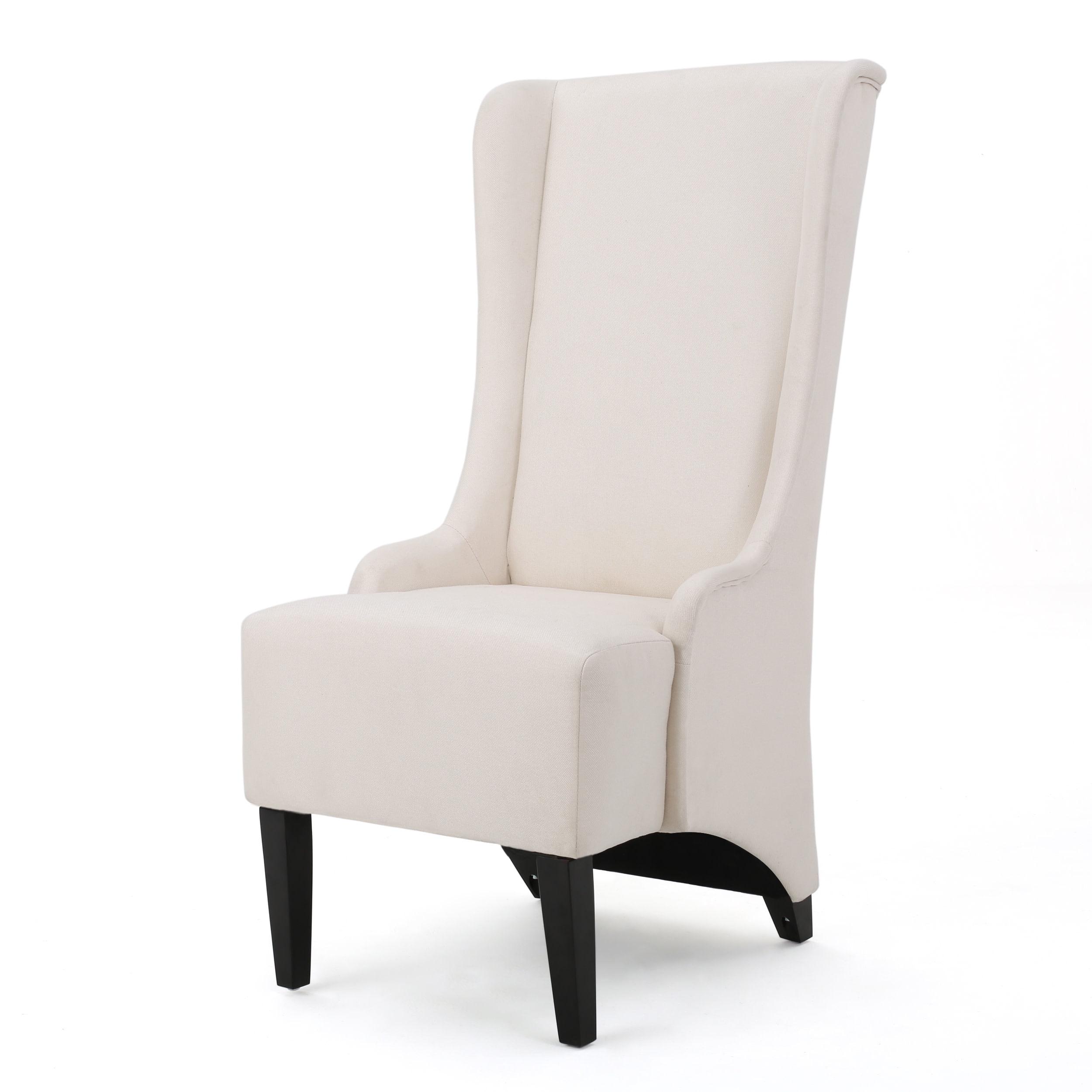 Beige High Back Upholstered Arm Chair with Birch Wood Legs