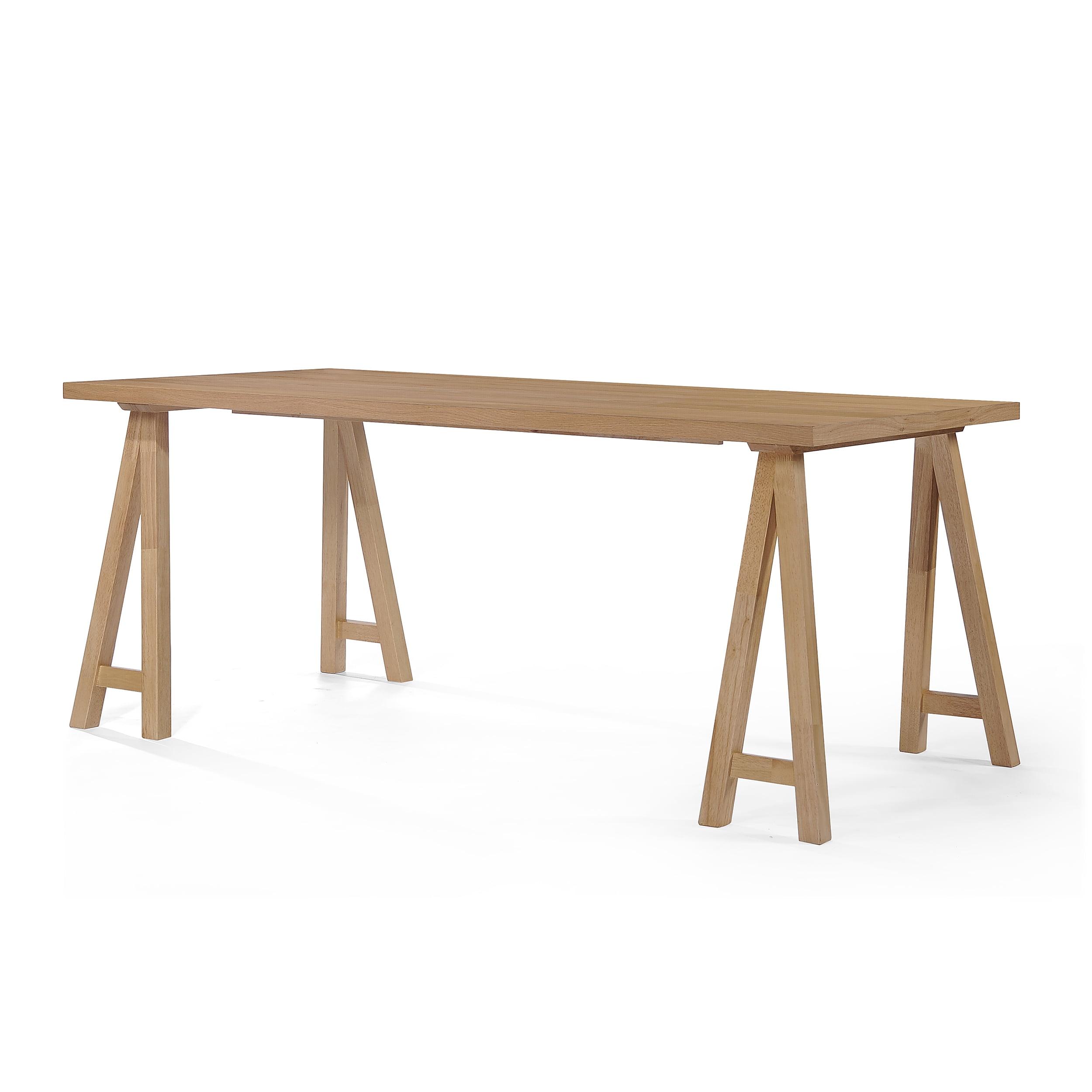 Natural Oak Finish Farmhouse Dining Table with Wooden Legs