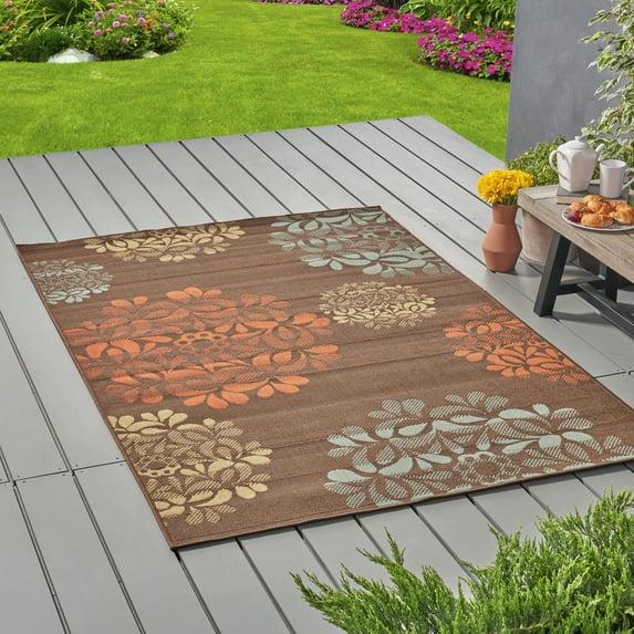 5' x 8' Henley Floral Outdoor Rug Brown/Blue - Christopher Knight Home: Vintage Style, Stain-Resistant, Loomed Polypropylene
