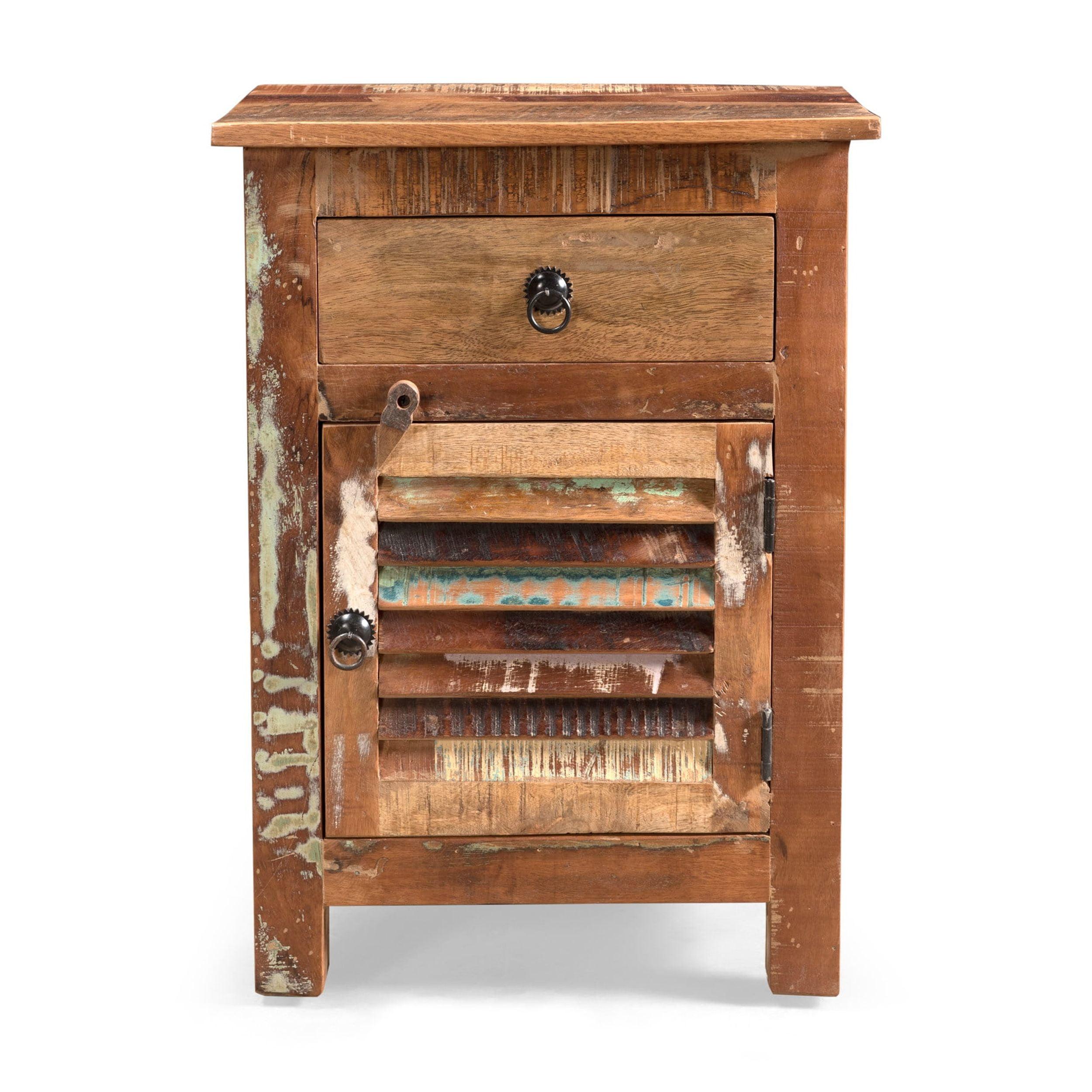 Boho Chic Distressed Hand-Crafted Side Table with Storage