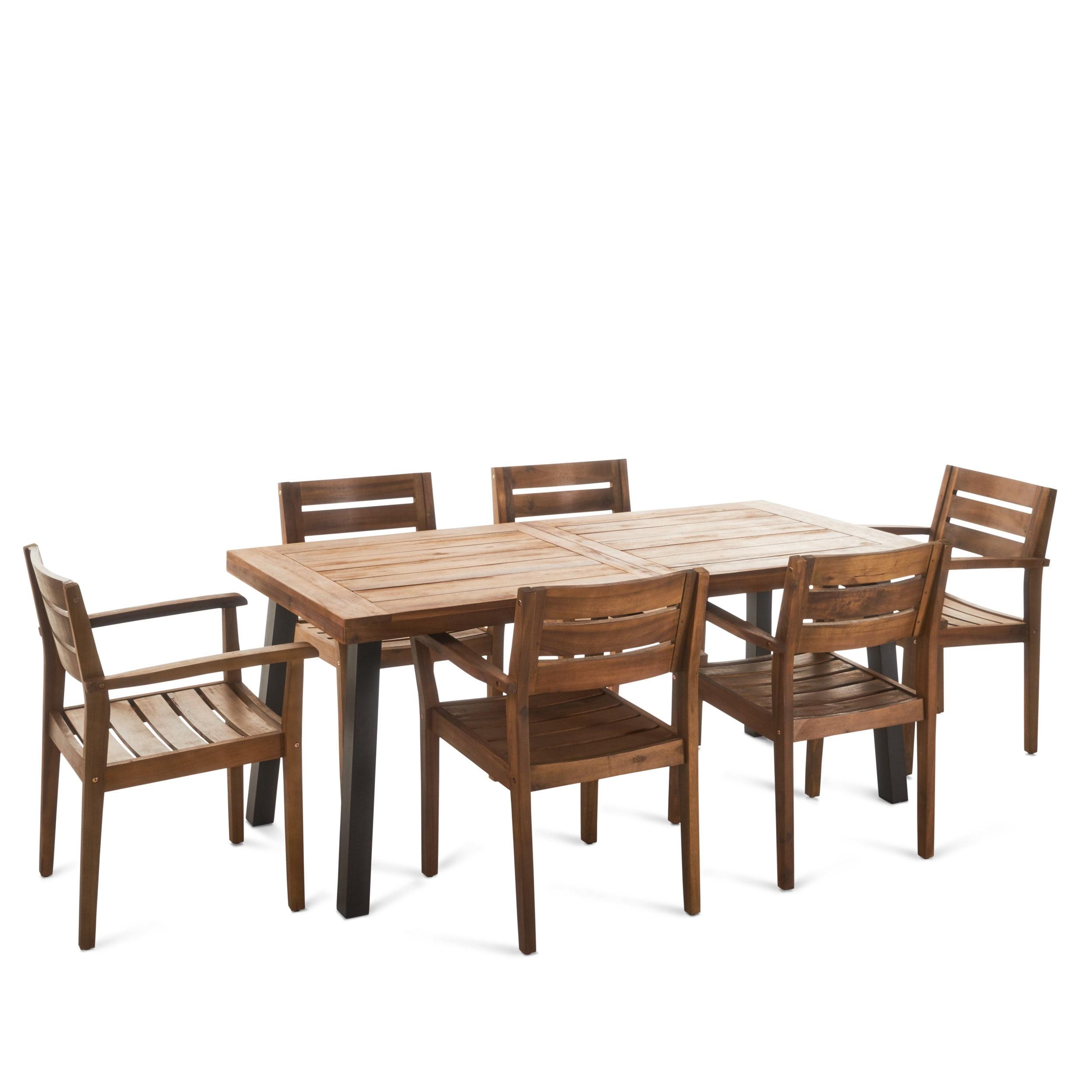 Teak Finish Acacia Wood 7-Piece Outdoor Dining Set