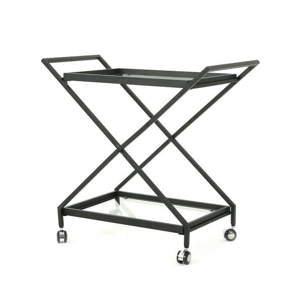 GDF Studio Sheri Indoor/Outdoor Industrial Iron Bar Cart with Tempered Glass Shelves, Black