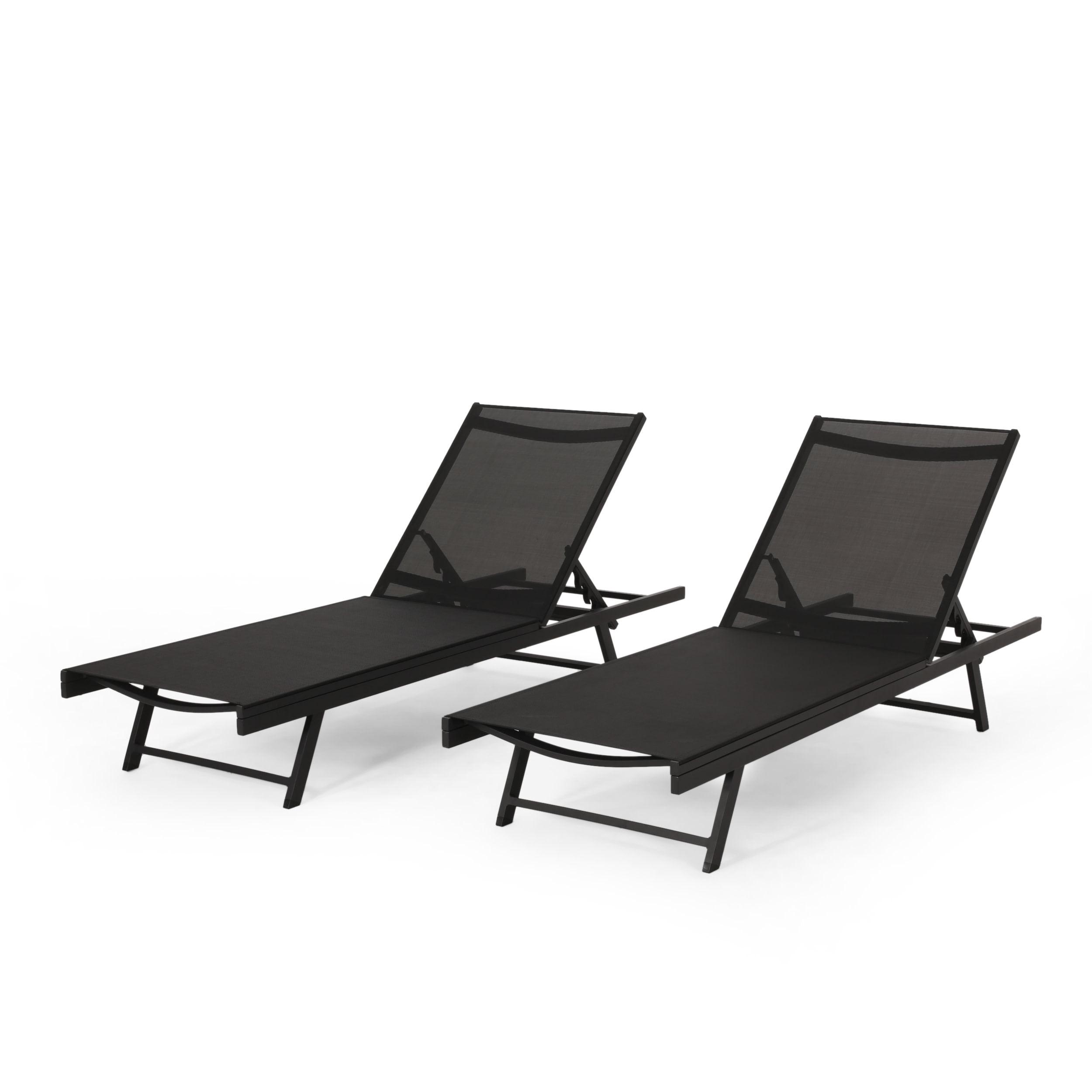 GDFStudio Simon Outdoor Aluminum and Mesh Armless Adjustable Chaise Lounge (Set of 2), Black