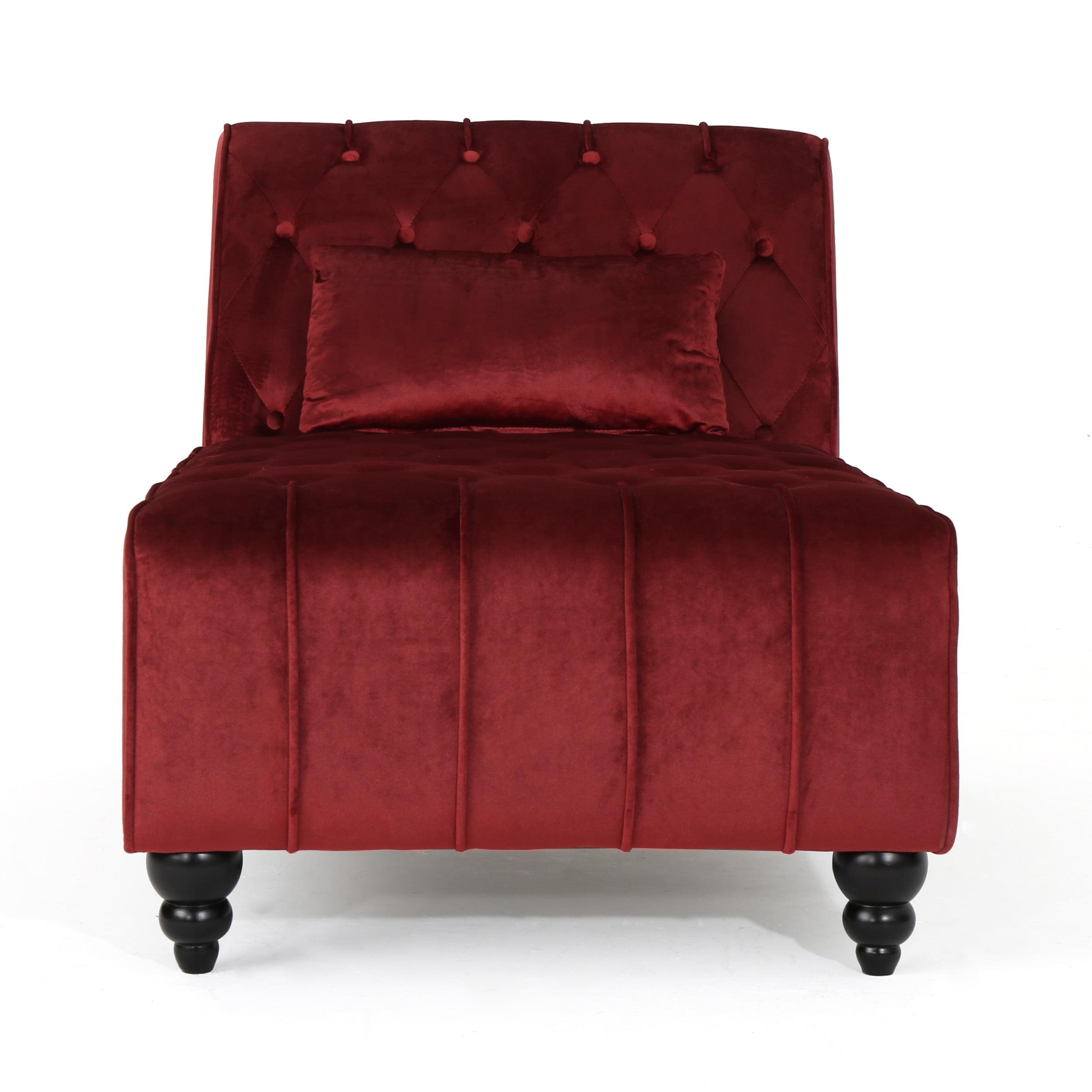 Elegant Garnet Velvet Chaise Lounge with Diamond Stitching