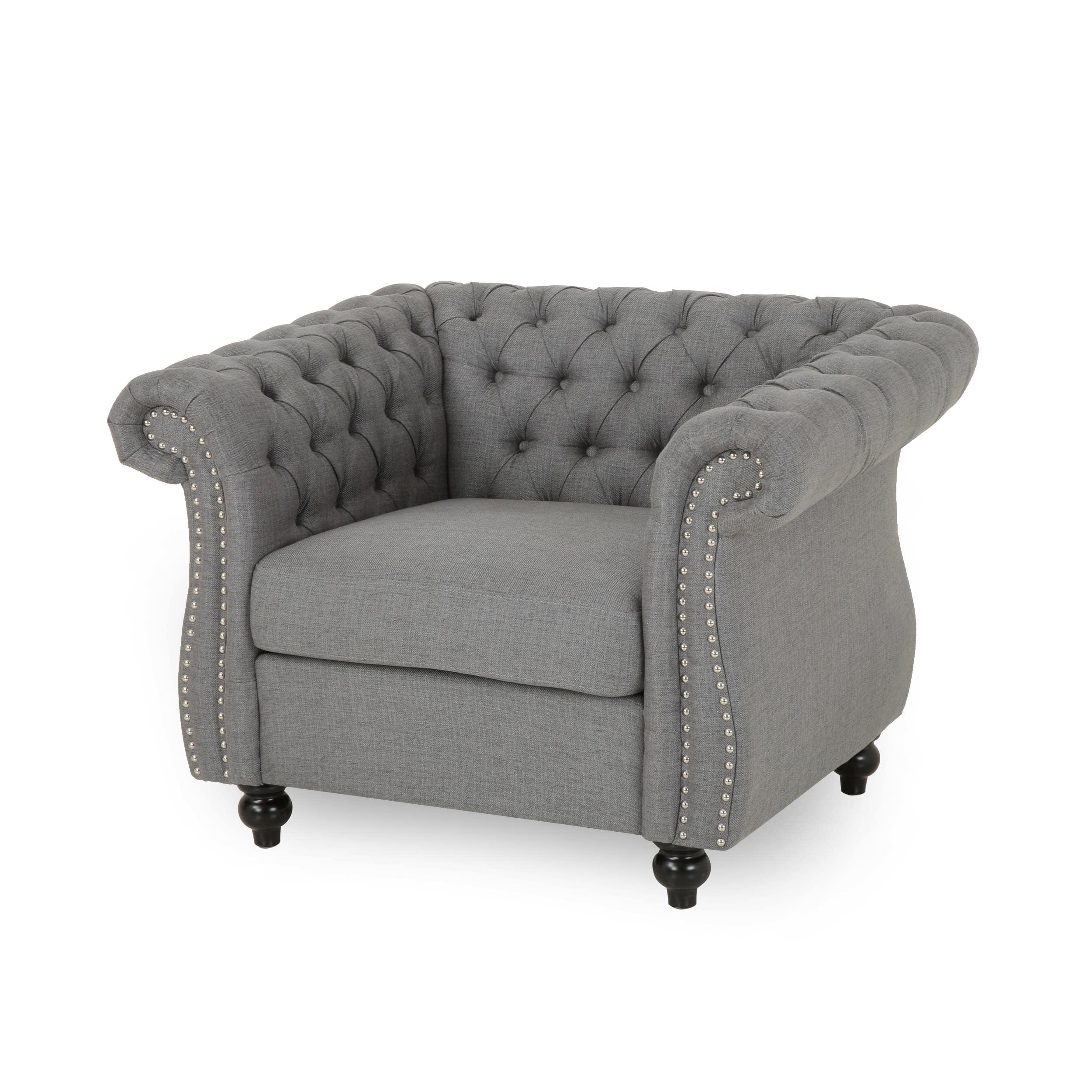 Westminster Chesterfield Club Chair Dark Gray - Christopher Knight Home: Elegant Upholstered Reading Seat