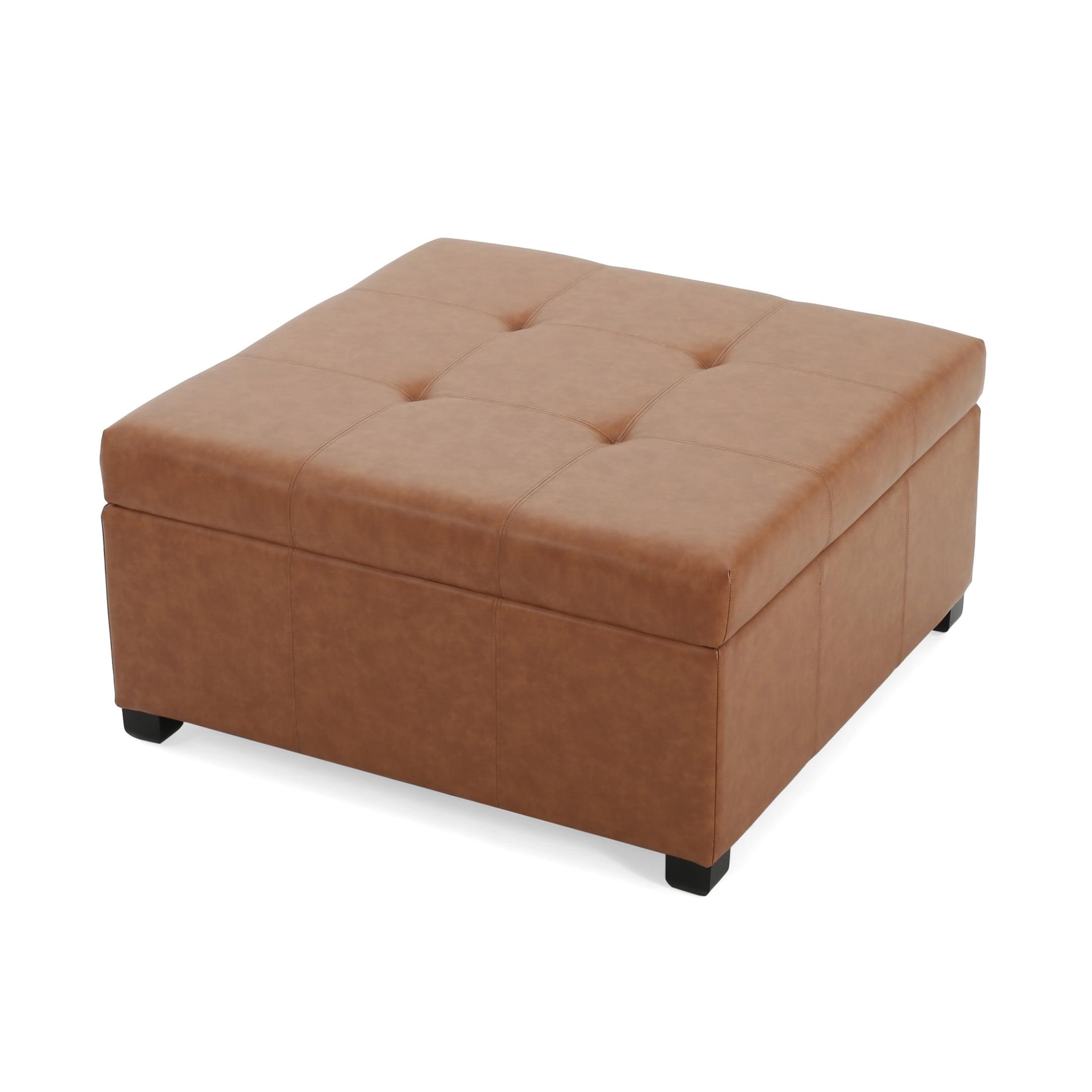 GDFStudio Carlsbad Contemporary Upholstered Tufted Storage Ottoman, Tan/PU