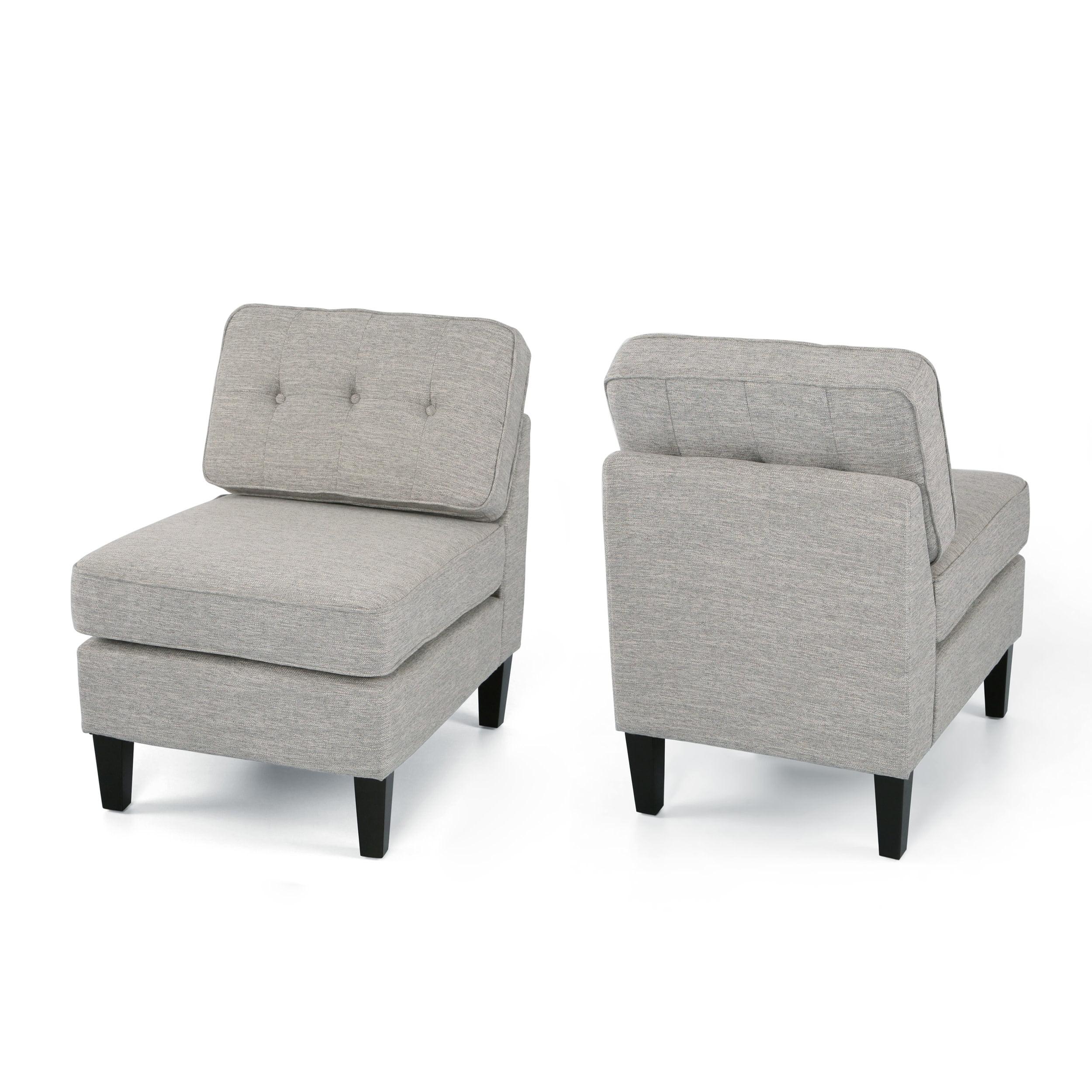 Contemporary Light Gray Fabric Slipper Chair with Dark Brown Birch Legs, Set of 2