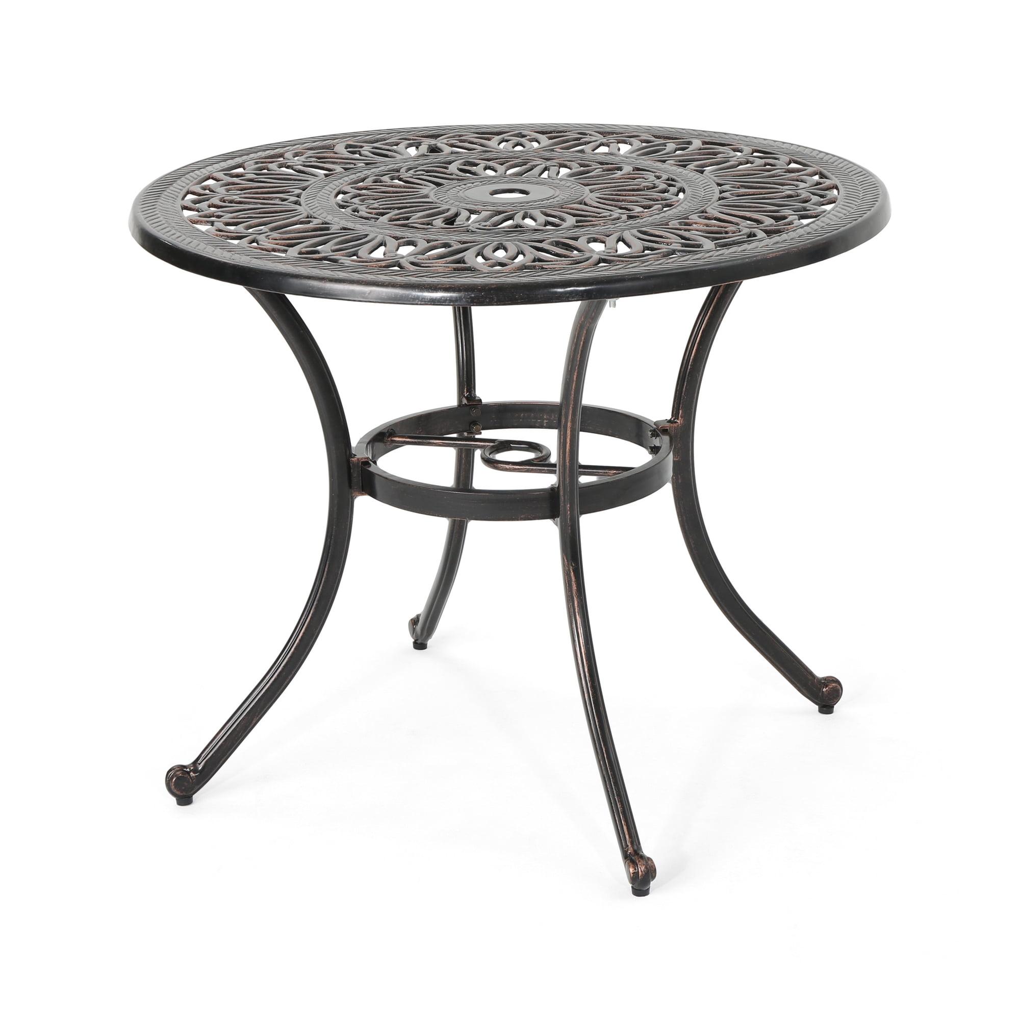 Fleur De Lis Living Outdoor Round Cast Aluminum Dining Table, Shiny Copper | Wayfair