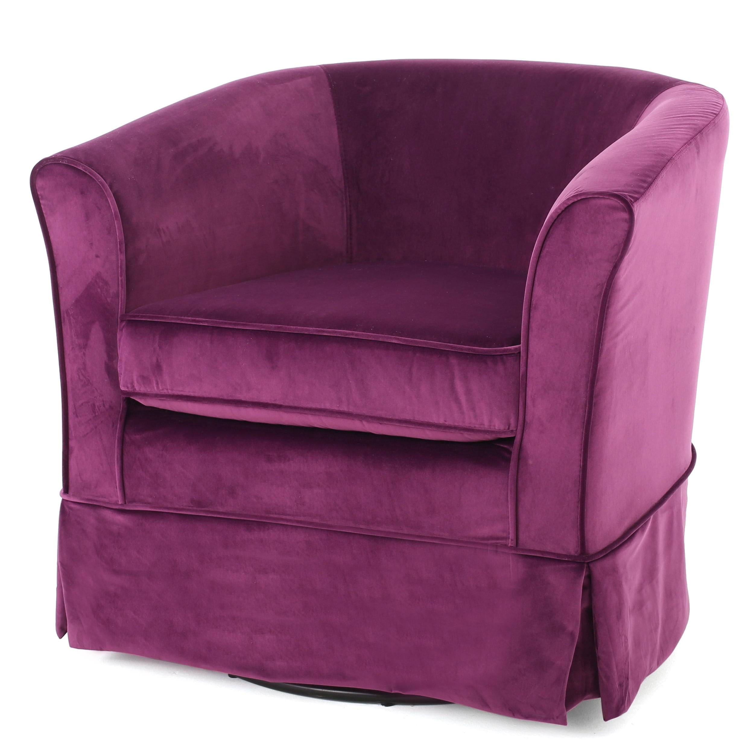 Fuchsia Velvet Barrel Swivel Accent Chair with Wood Base