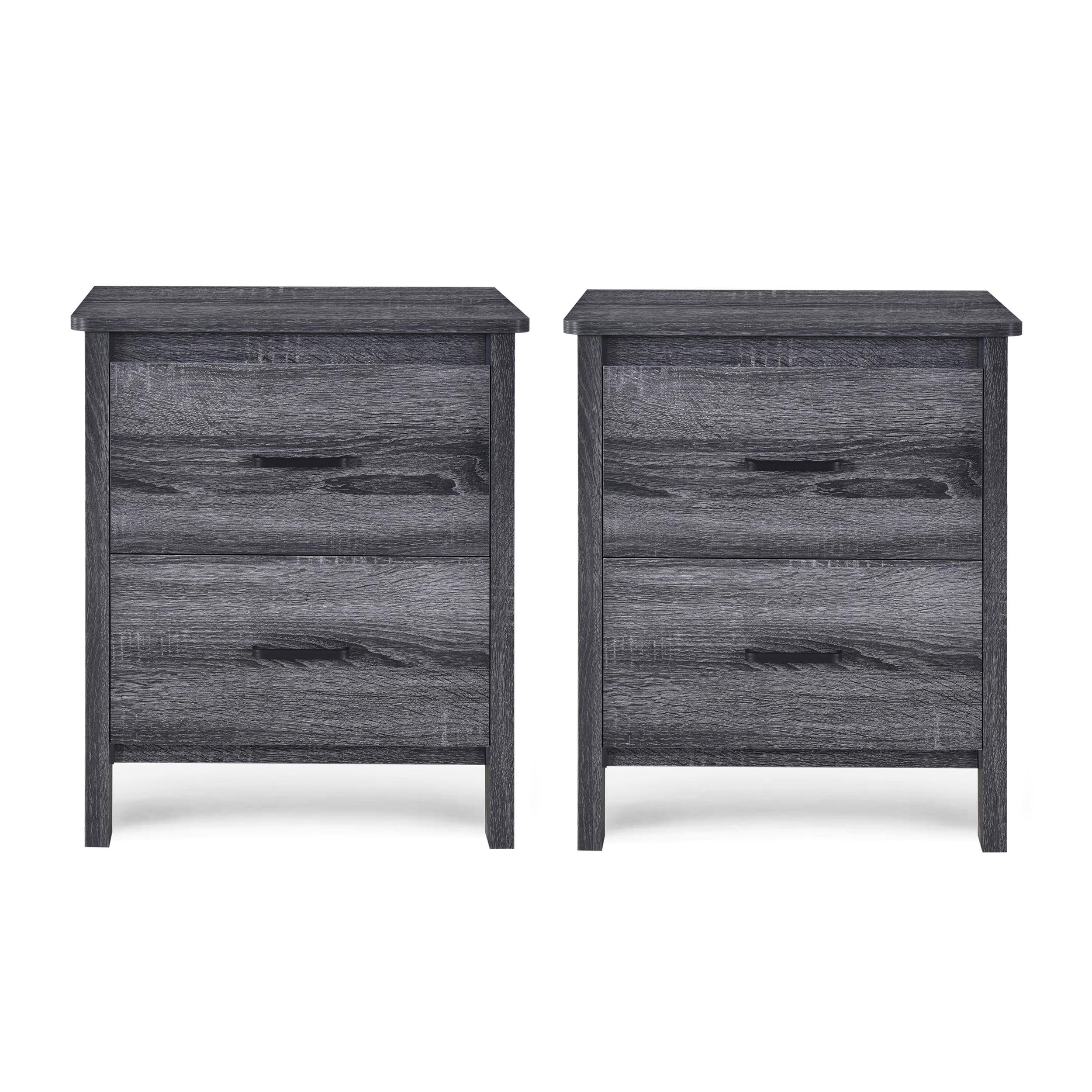 Set of 2 Olimont Contemporary 2 Drawer Nightstands Sonoma Gray Oak - Christopher Knight Home: Bedside Storage Tables