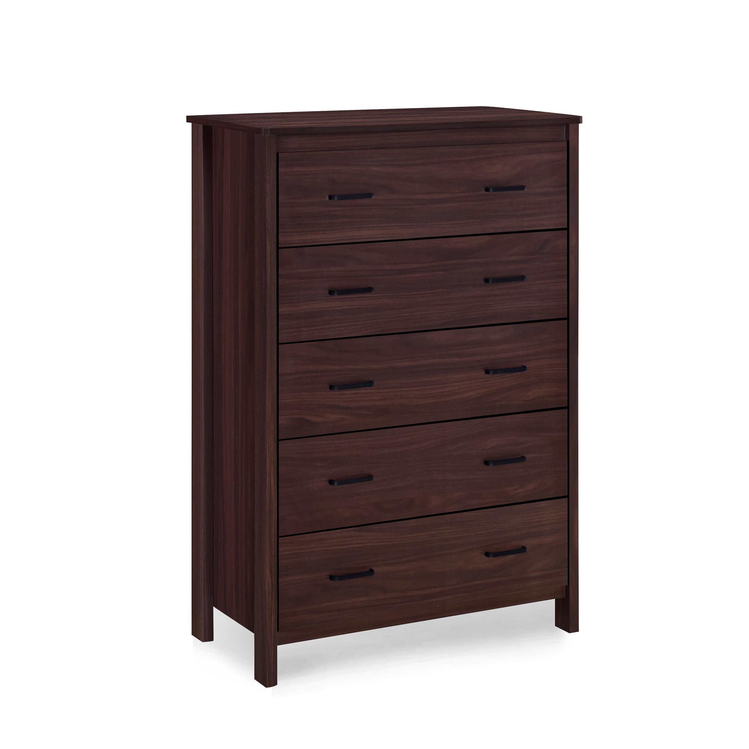 GDF Studio Titeca Contemporary Faux Wood 5 Drawer Dresser, Walnut