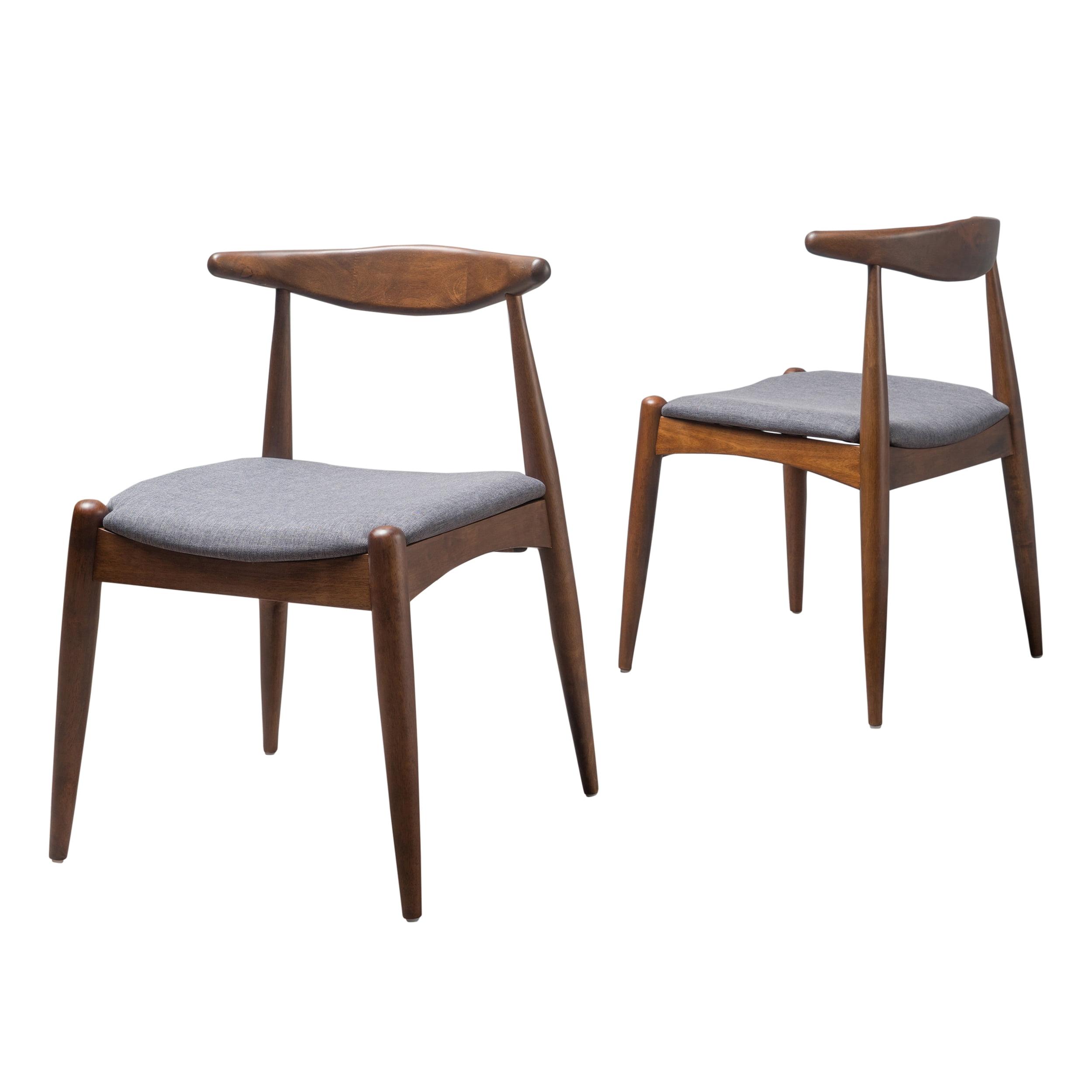 Light Gray Upholstered Walnut Mid-Century Modern Dining Chairs, Set of 2