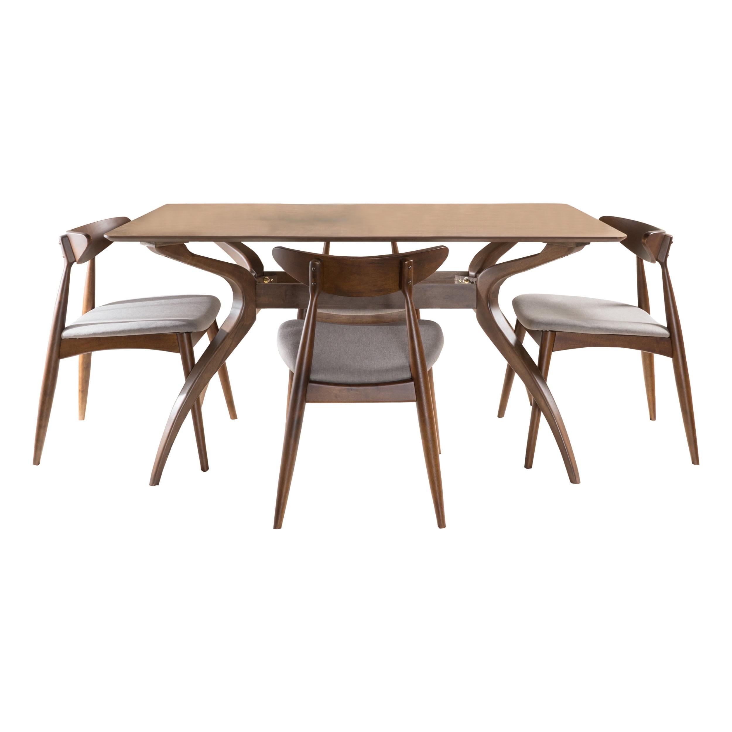 Mid-Century Modern Light Gray & Walnut 5-Piece Dining Set