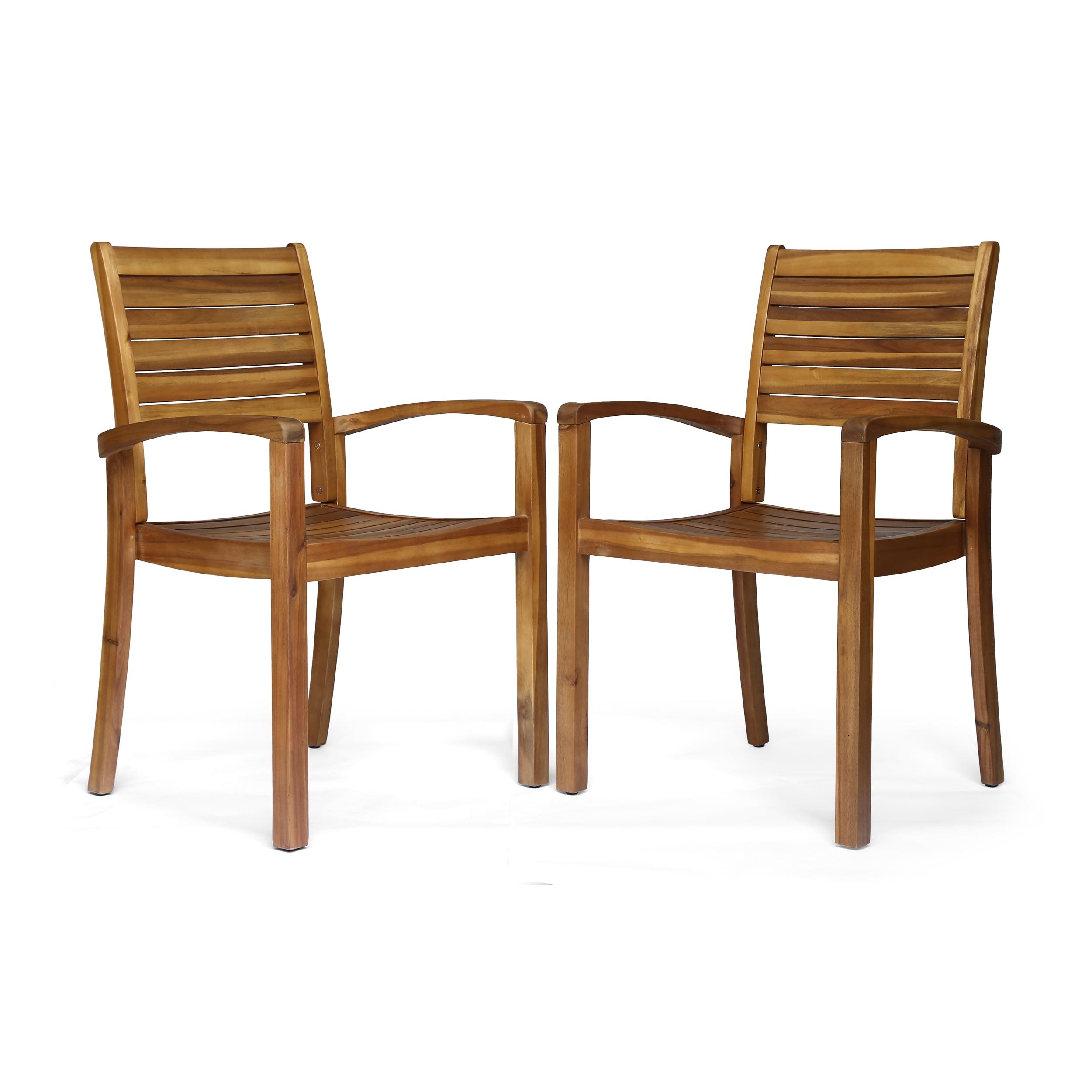 Miguel 2pk Acacia Wood Dining Chair - Teak - Christopher Knight Home: Water-Resistant, Traditional Style Patio Furniture