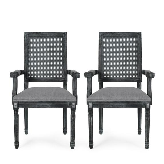 GDFStudio Zentner French Country Upholstered Wood and Cane Upholstered Dining Chairs (Set of 2), Gray
