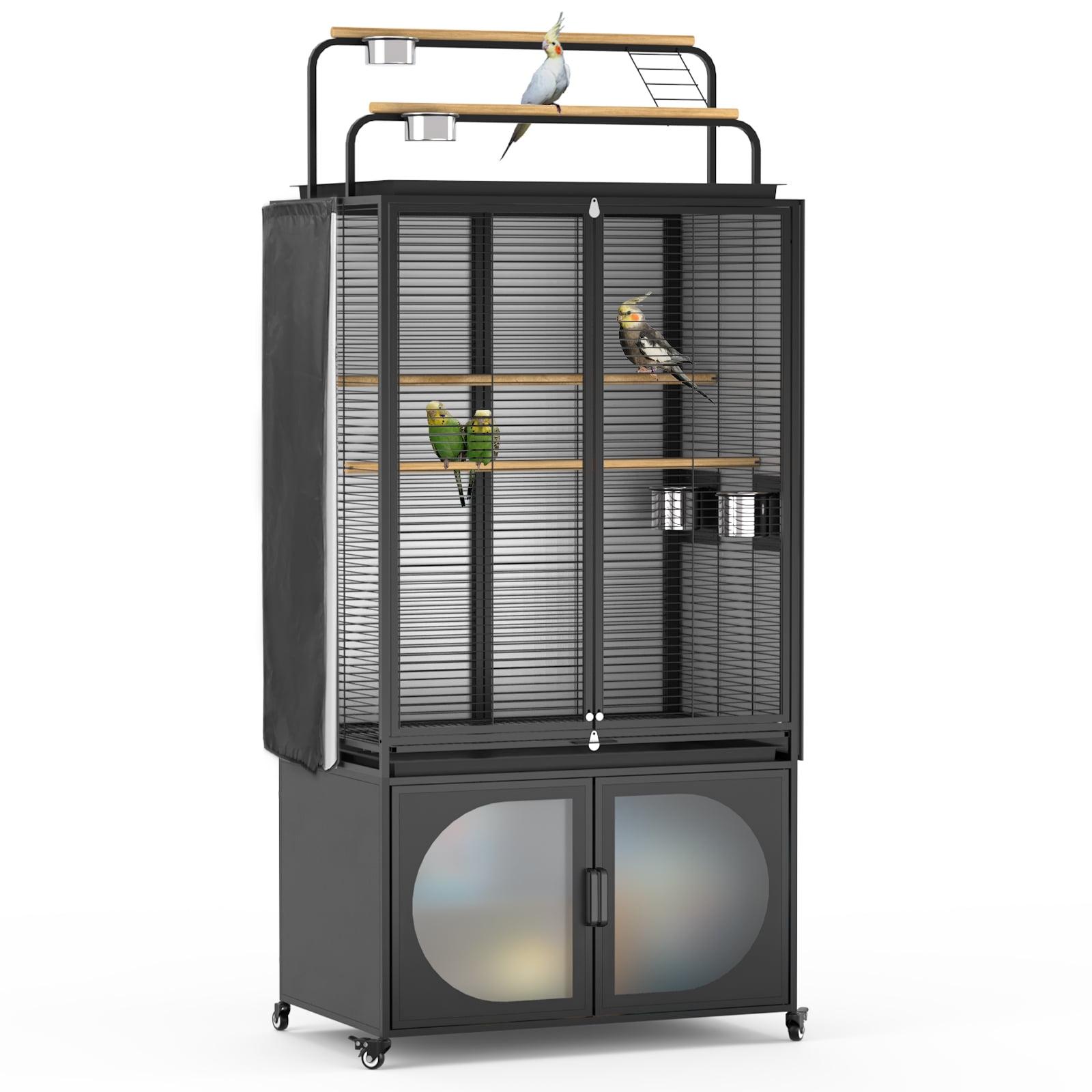 GDLF 72-Inch Bird Cage With Play Top and Rolling Storage Cabinet Extra Large With Cover for Parrot, Parakeet, Cockatiel, Budgie , Parrotlet, Green Cheek Conure